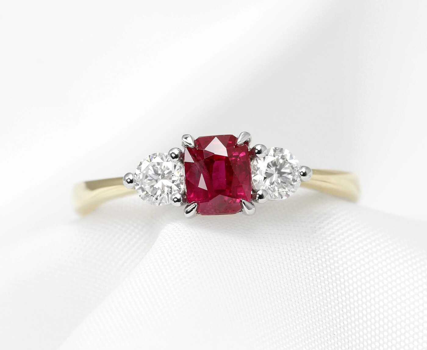 Radiant Ruby & Diamond Ring in Yellow Gold & Platinum