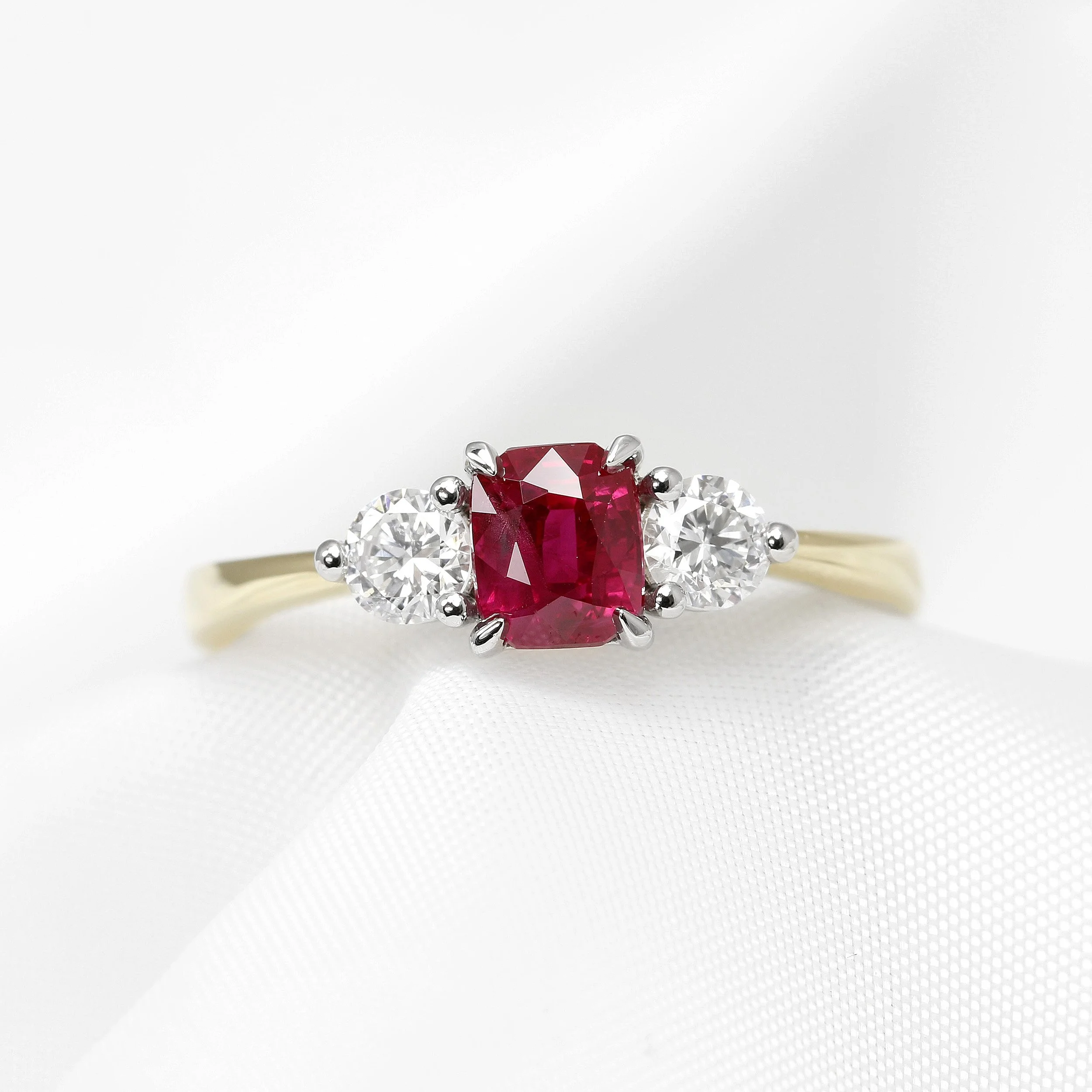 Radiant Ruby & Diamond Ring in Yellow Gold & Platinum