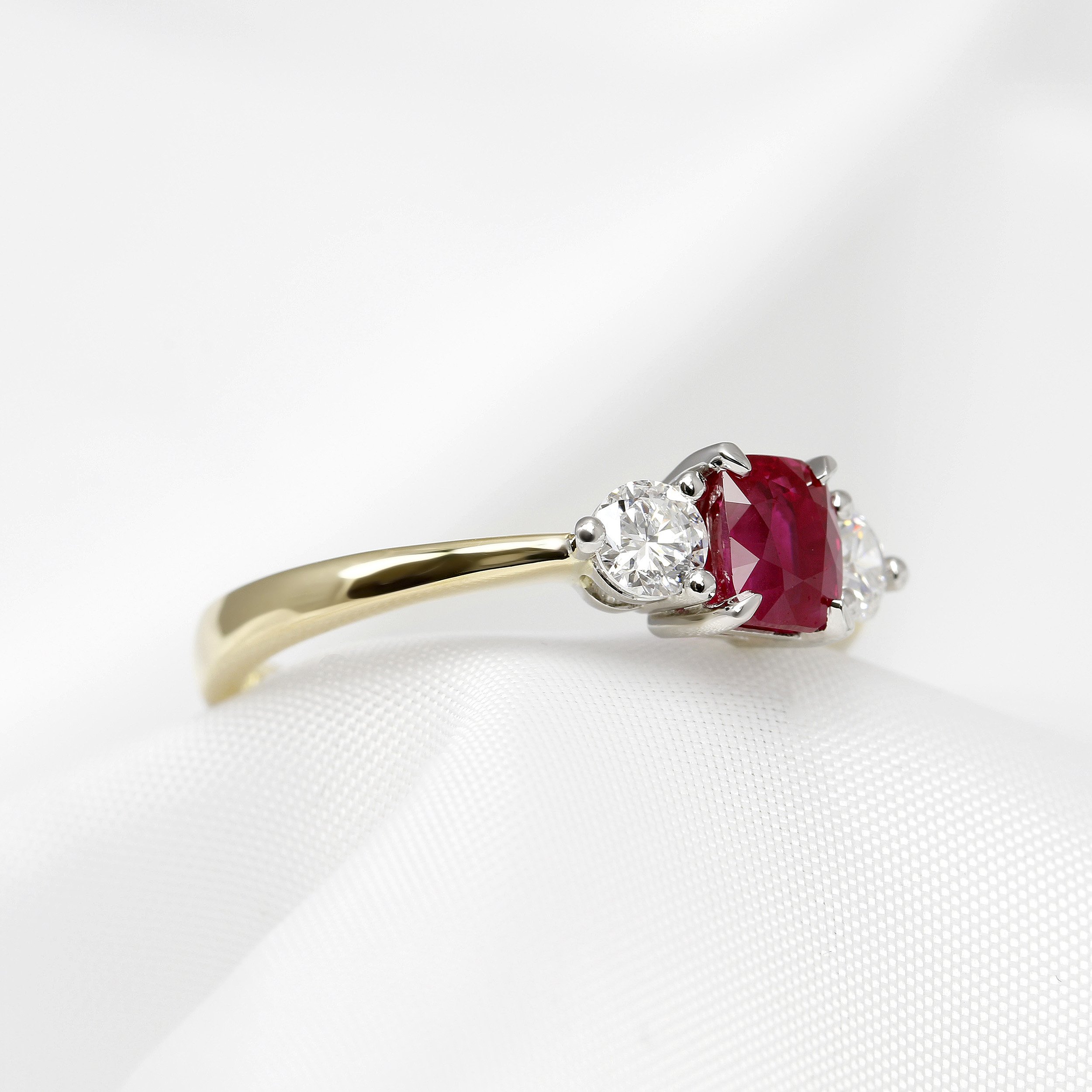 Radiant Ruby & Diamond Ring in Yellow Gold & Platinum