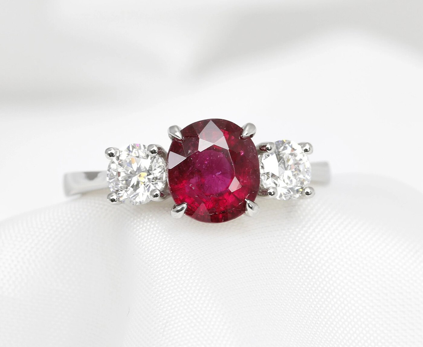 Rubellite red tourmaline and diamond ring 
