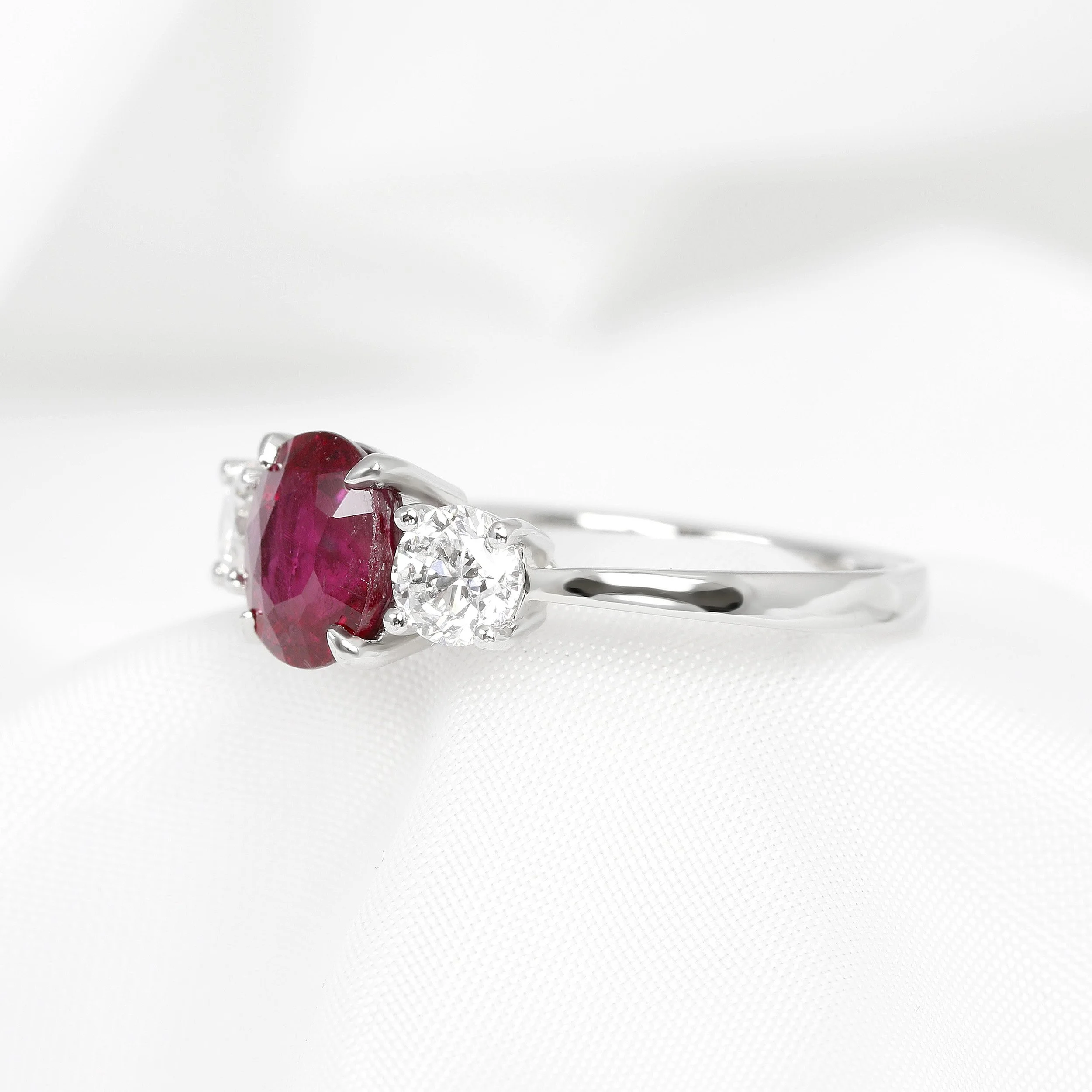 Rubellite Tourmaline & Diamond Three Stone Ring