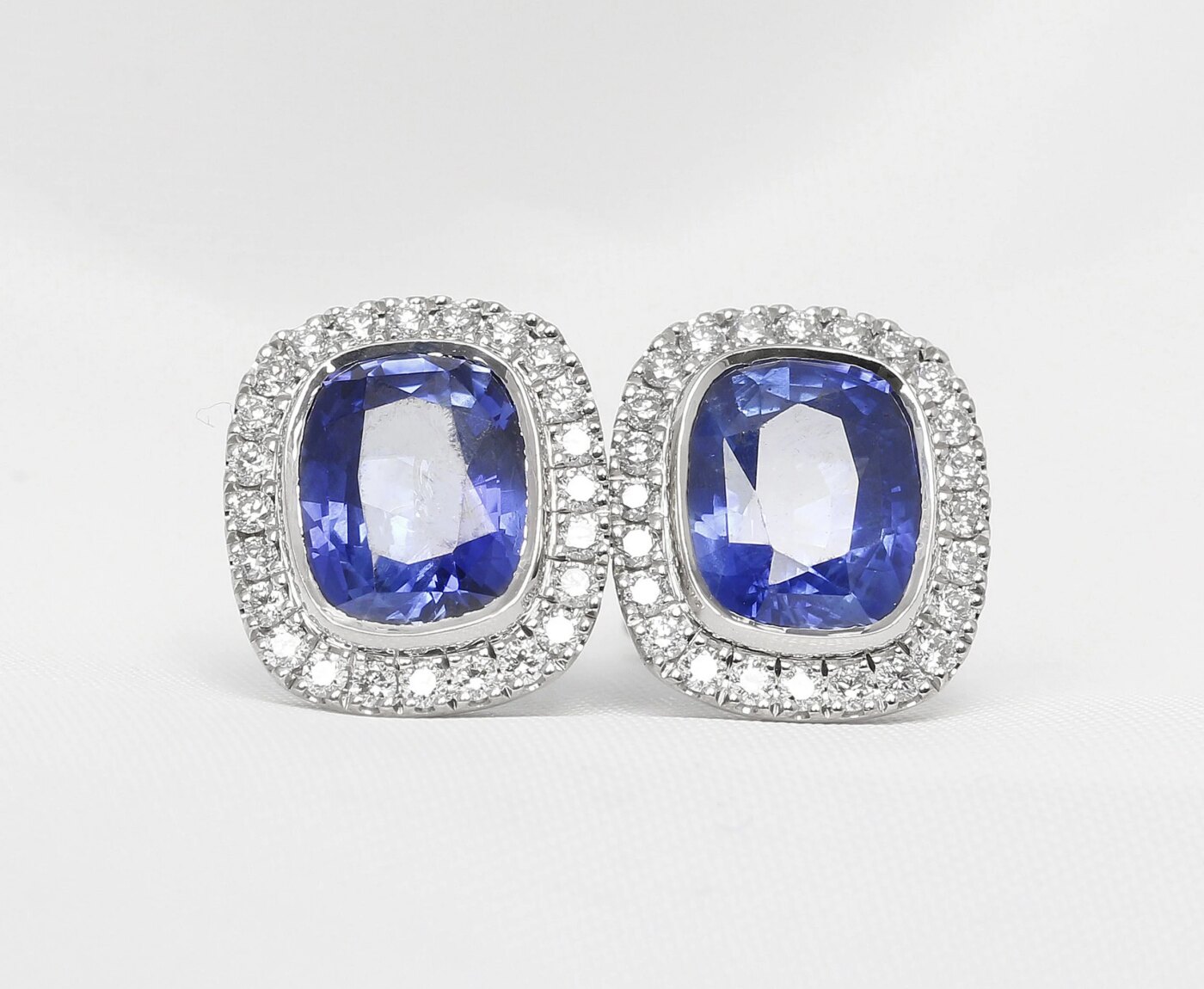 Large Sapphire & Diamond Halo Cluster Earrings in 9ct White Gold 