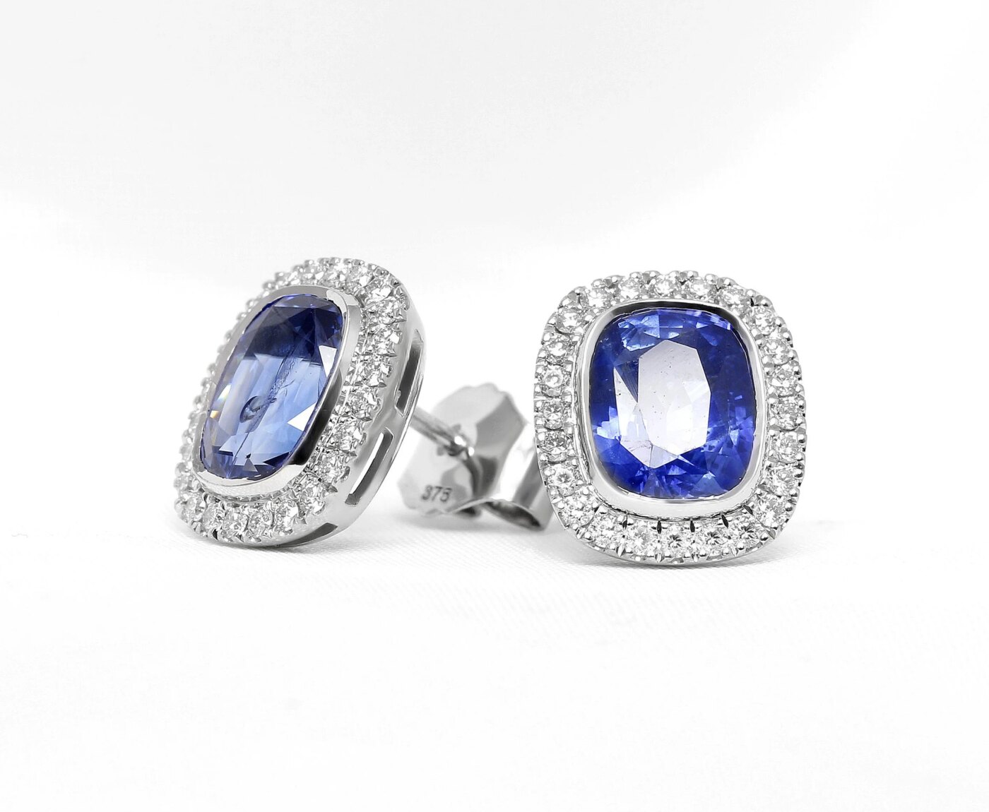 Sapphire & Diamond Halo Cluster Earrings 