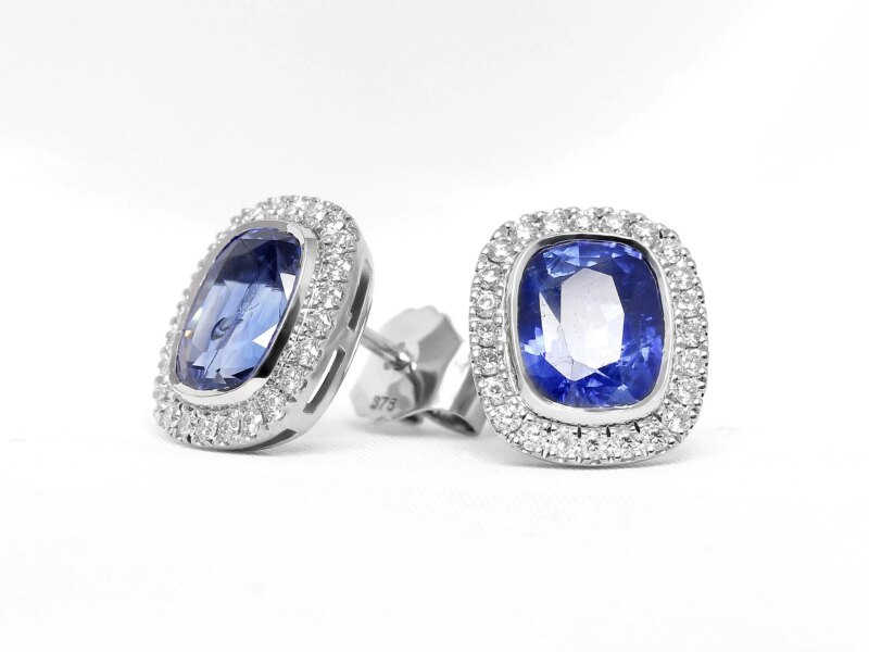 Sapphire & Diamond Halo Cluster Earrings