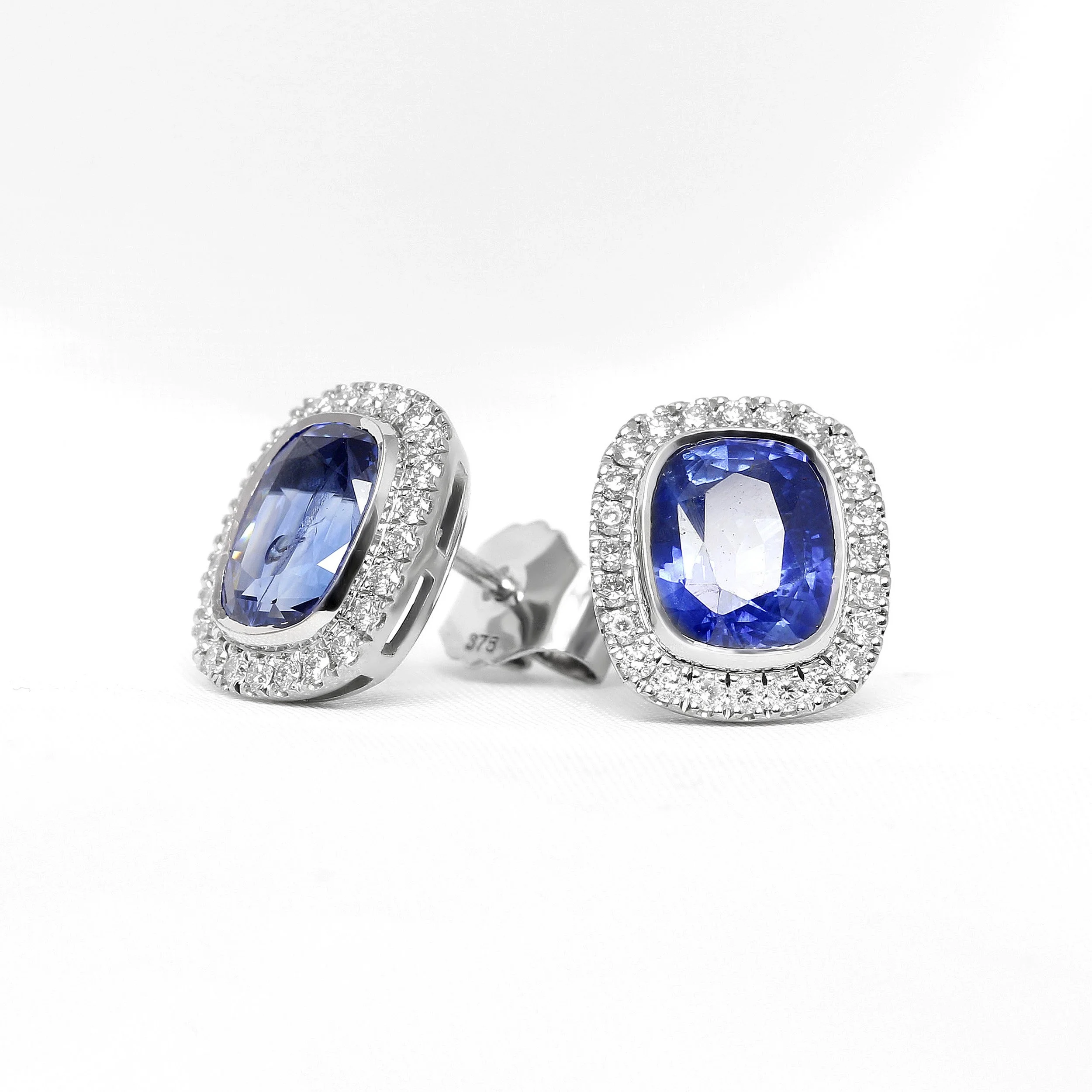 Sapphire & Diamond Halo Cluster Earrings