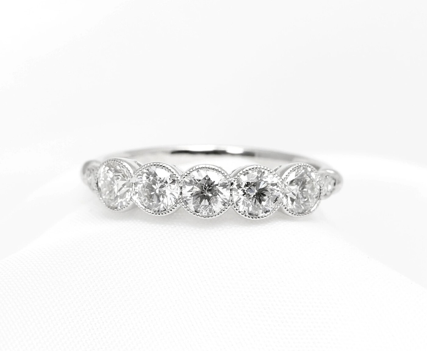 Timothy Roe Rubover Set Five Stone Half Eternity Ring in Platinum 