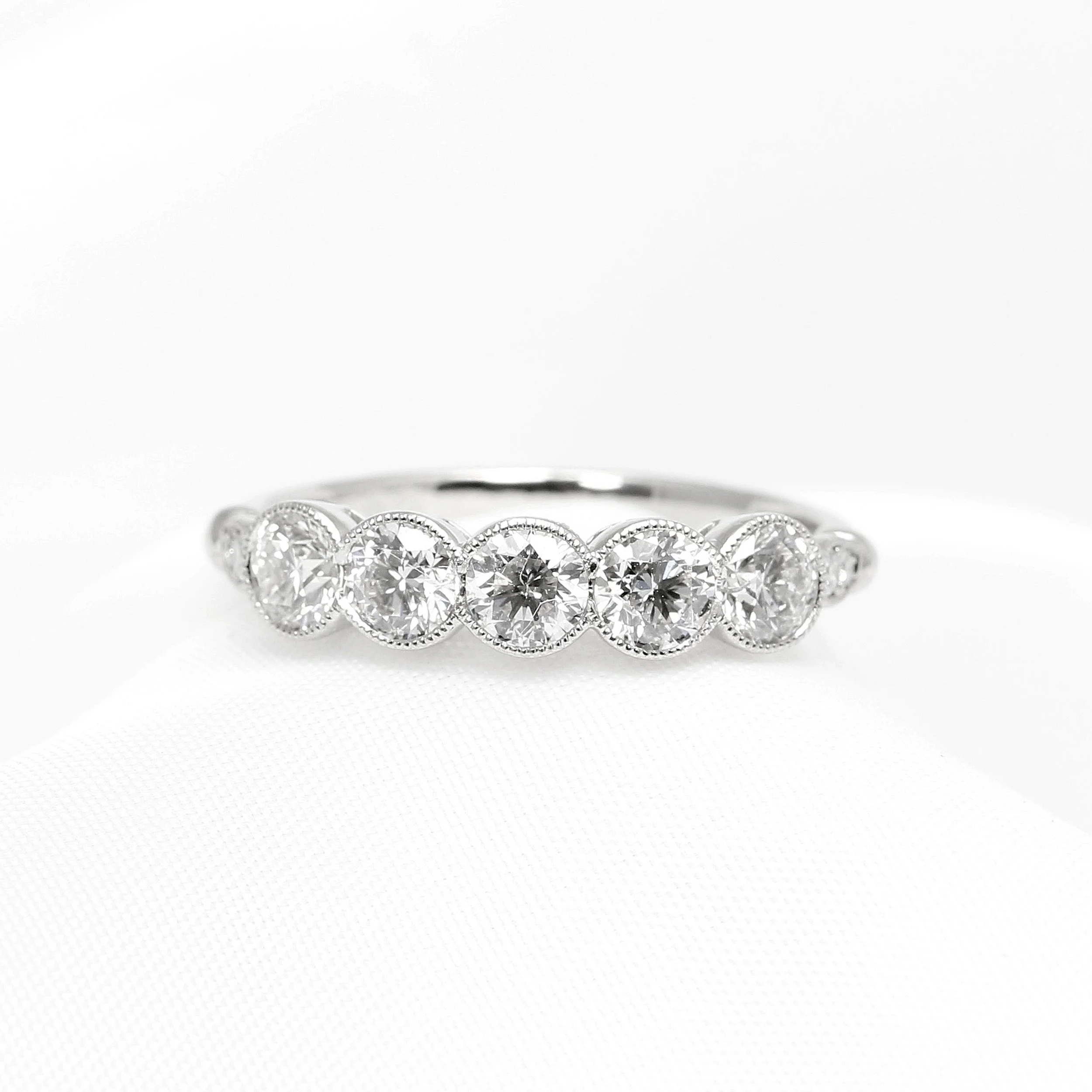 Rub-over Set Five Stone Half Eternity Ring