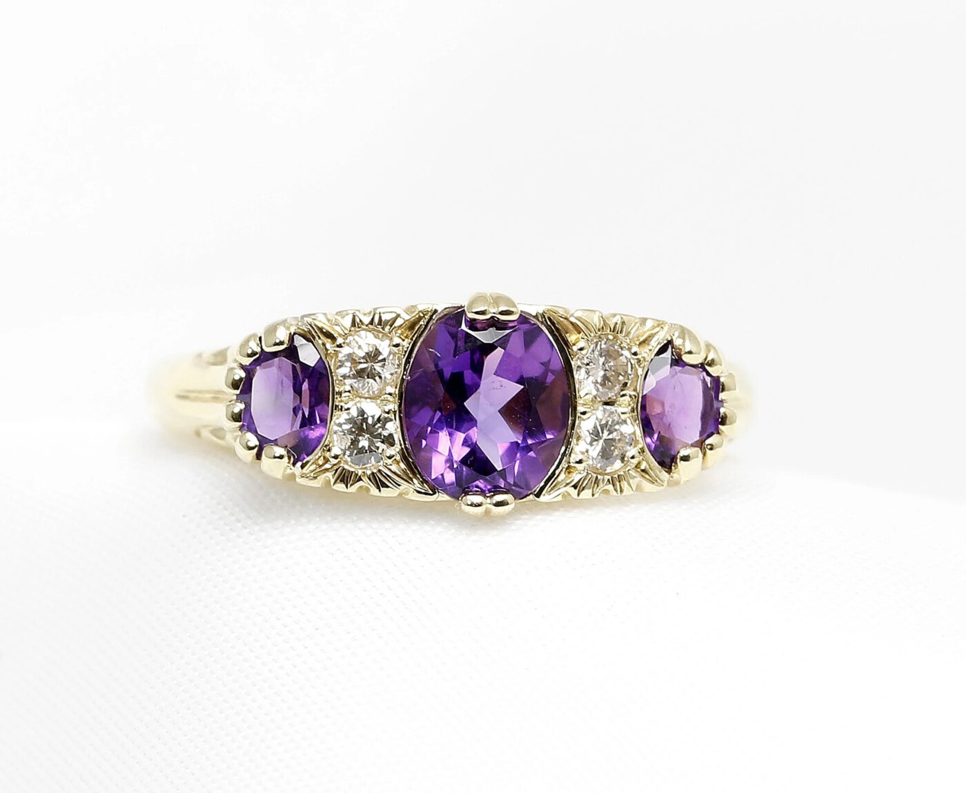 Amethyst Carved Half Hoop Ring in 9ct Yellow Gold 