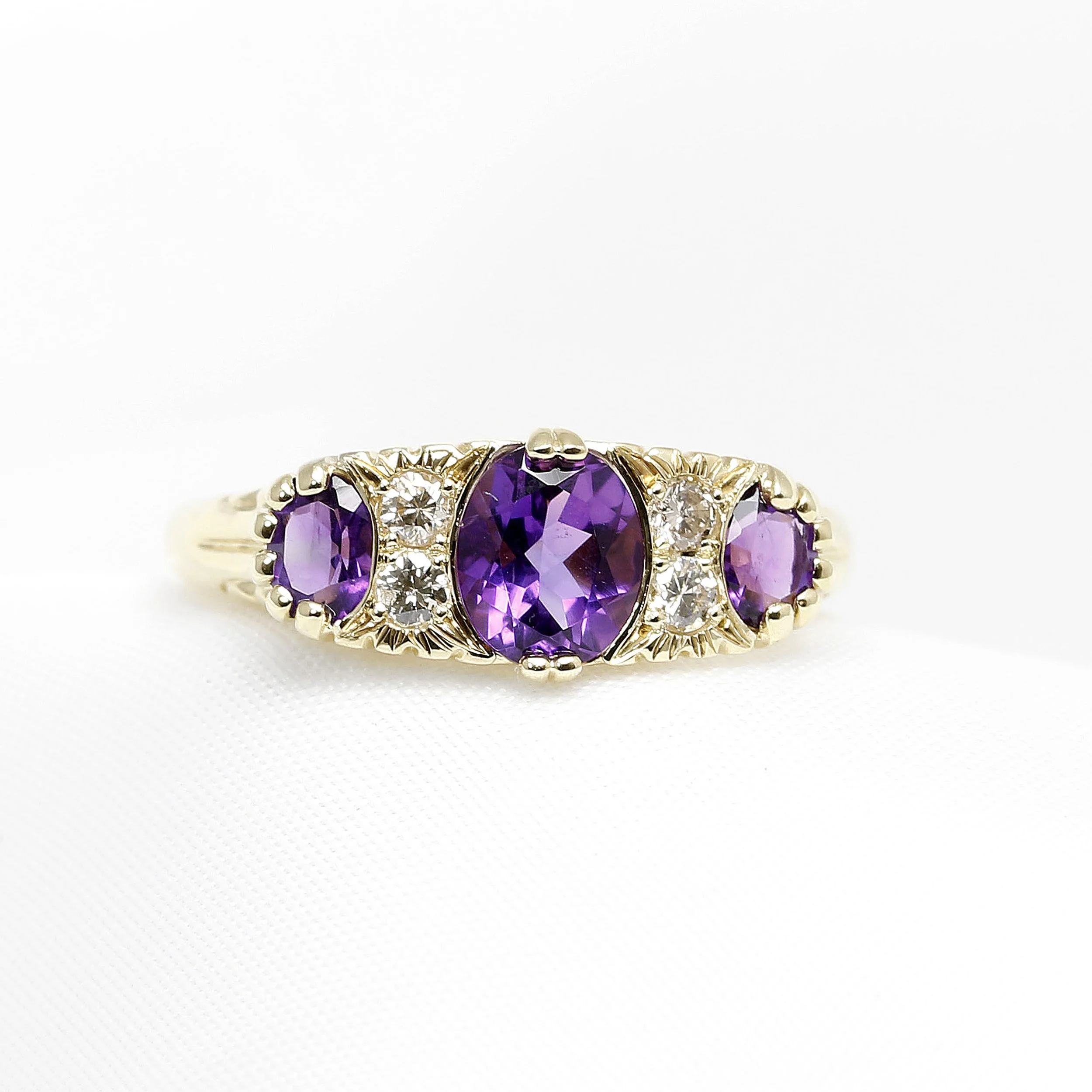 Amethyst Carved Half Hoop Ring