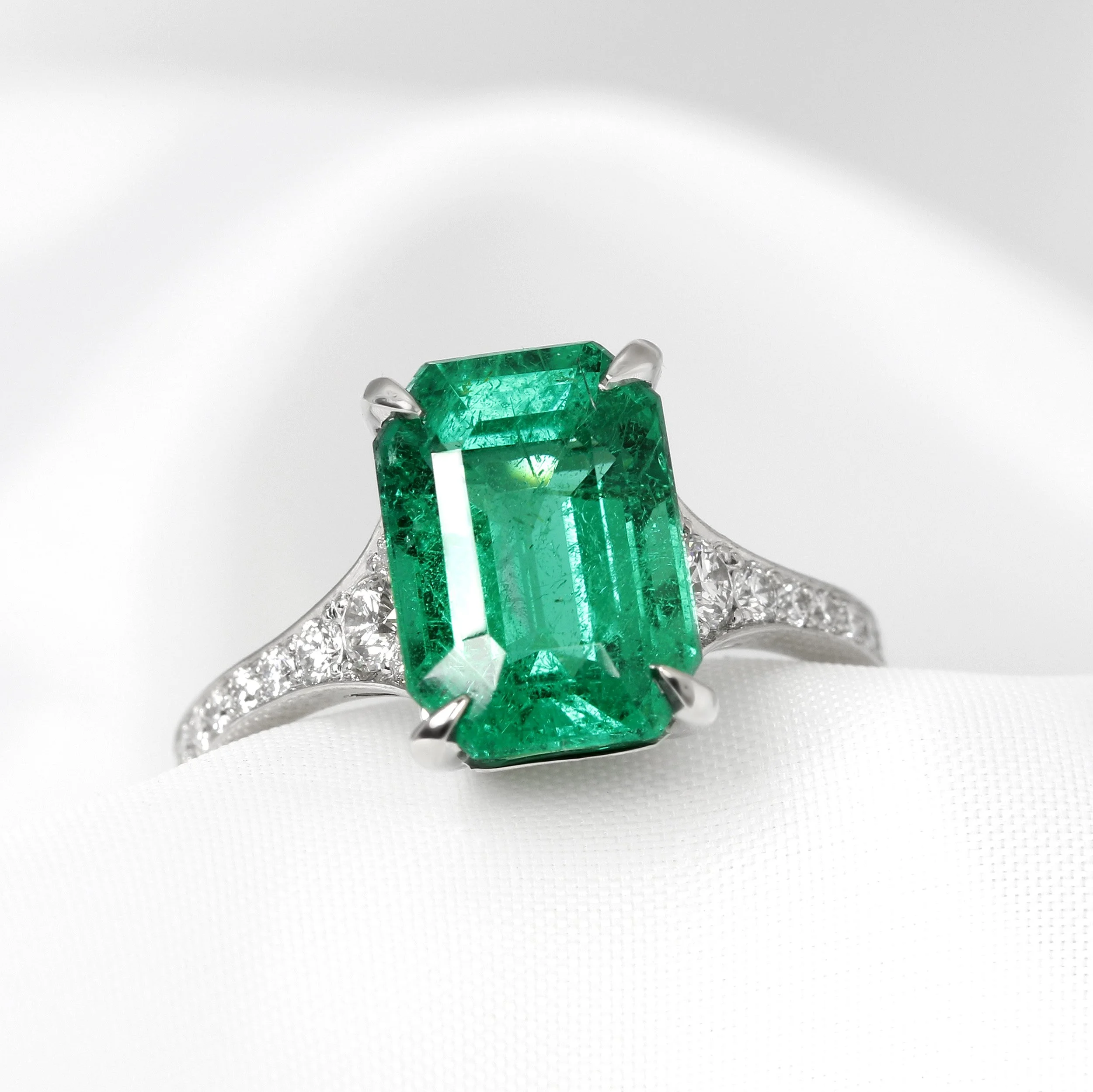 Emerald & Diamond Ring in Platinum