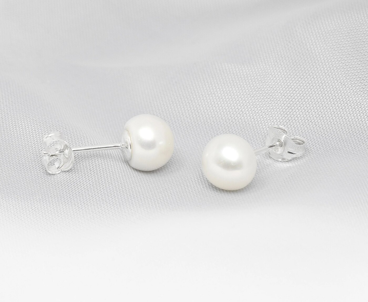 Pearl Studs With Silver Fittings
