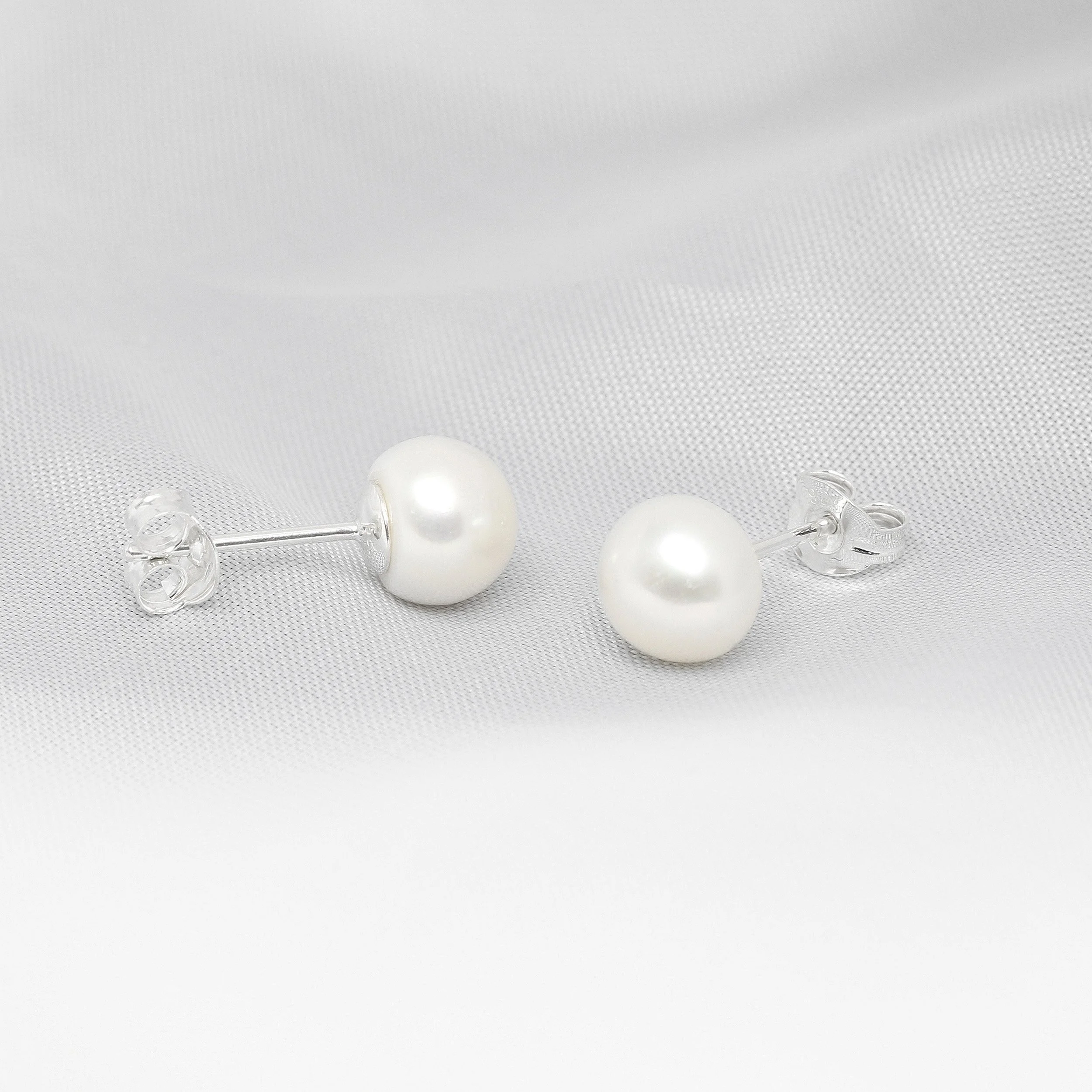 Pearl Studs With Silver Fittings