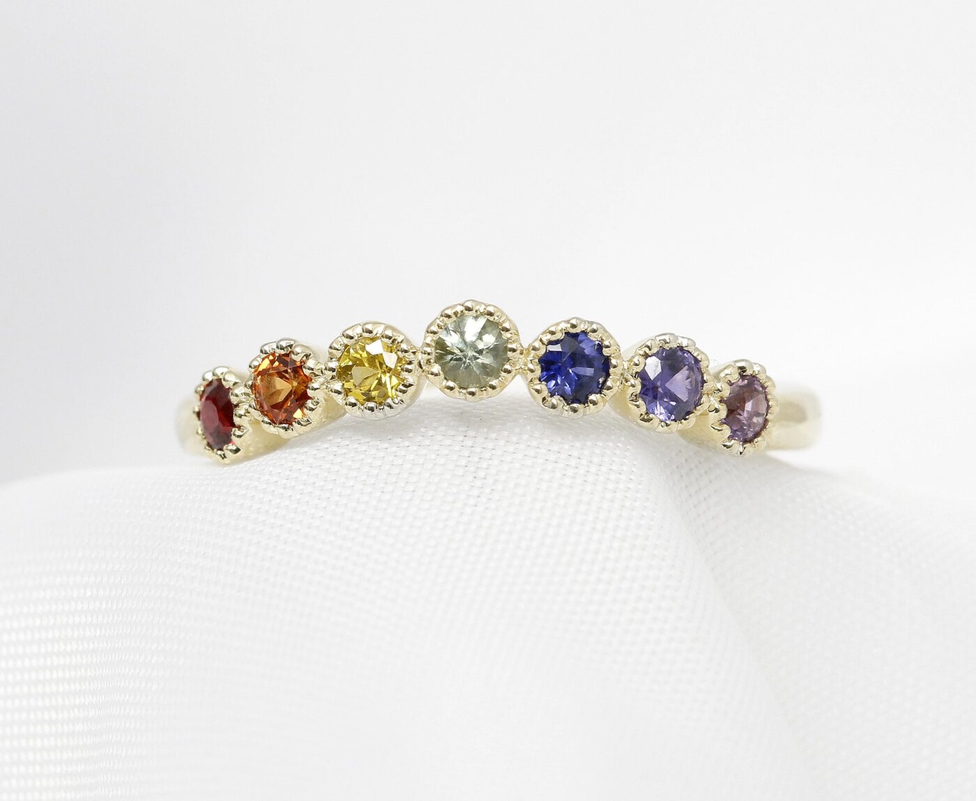 Multicolour Sapphire Shaped Ring in Yellow Gold