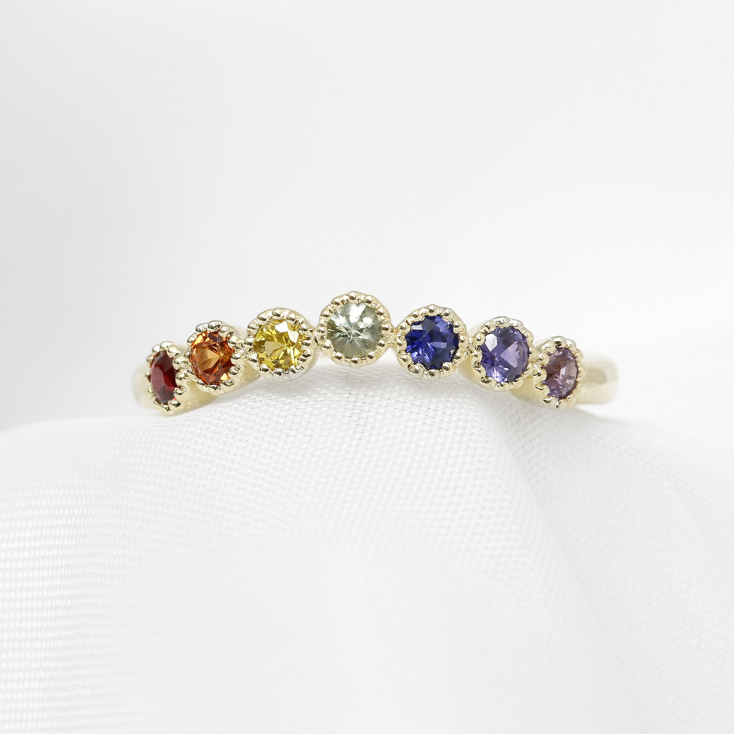 Multicolour Sapphire Shaped Ring in Yellow Gold