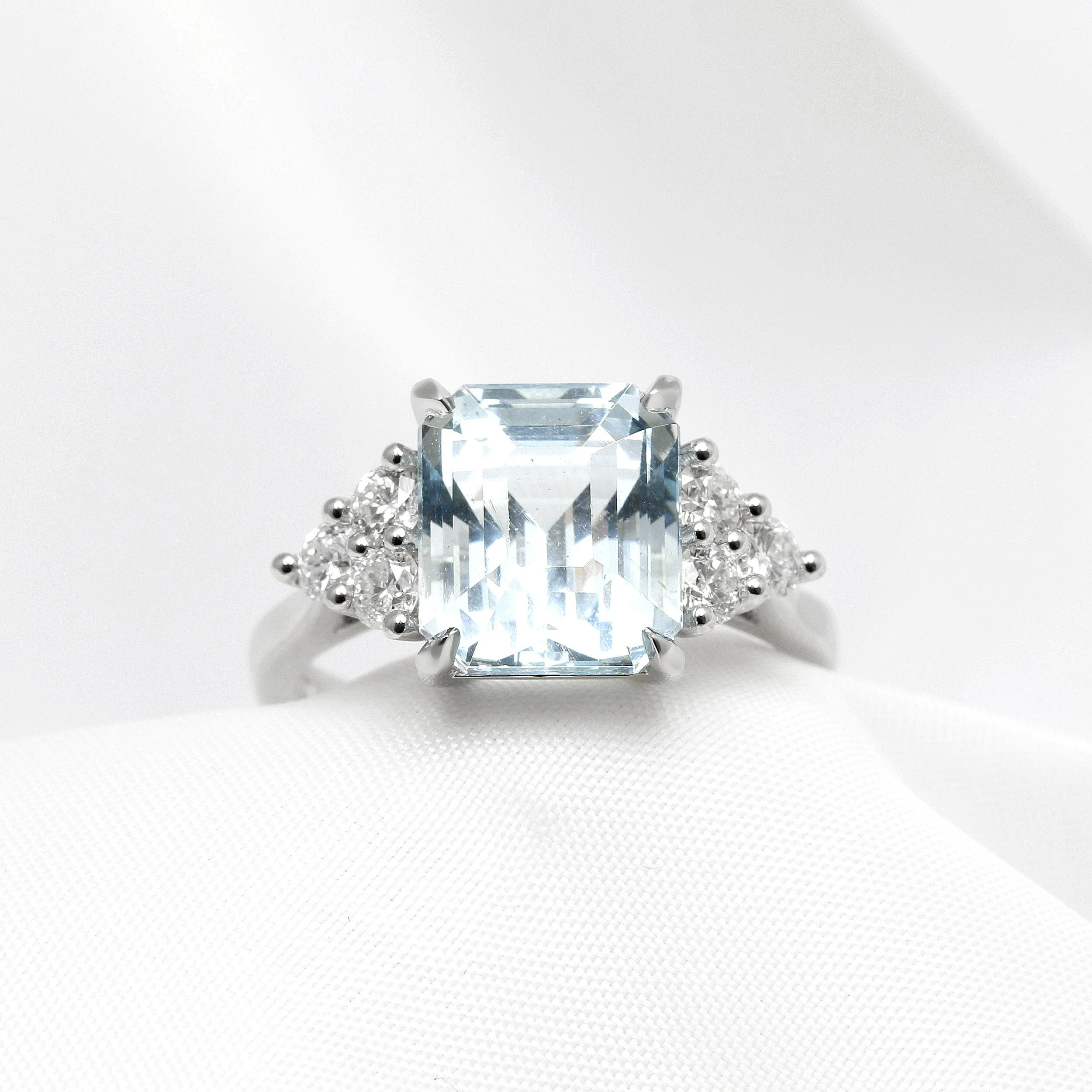 Octagonal Aquamarine & Diamond Ring in Platinum