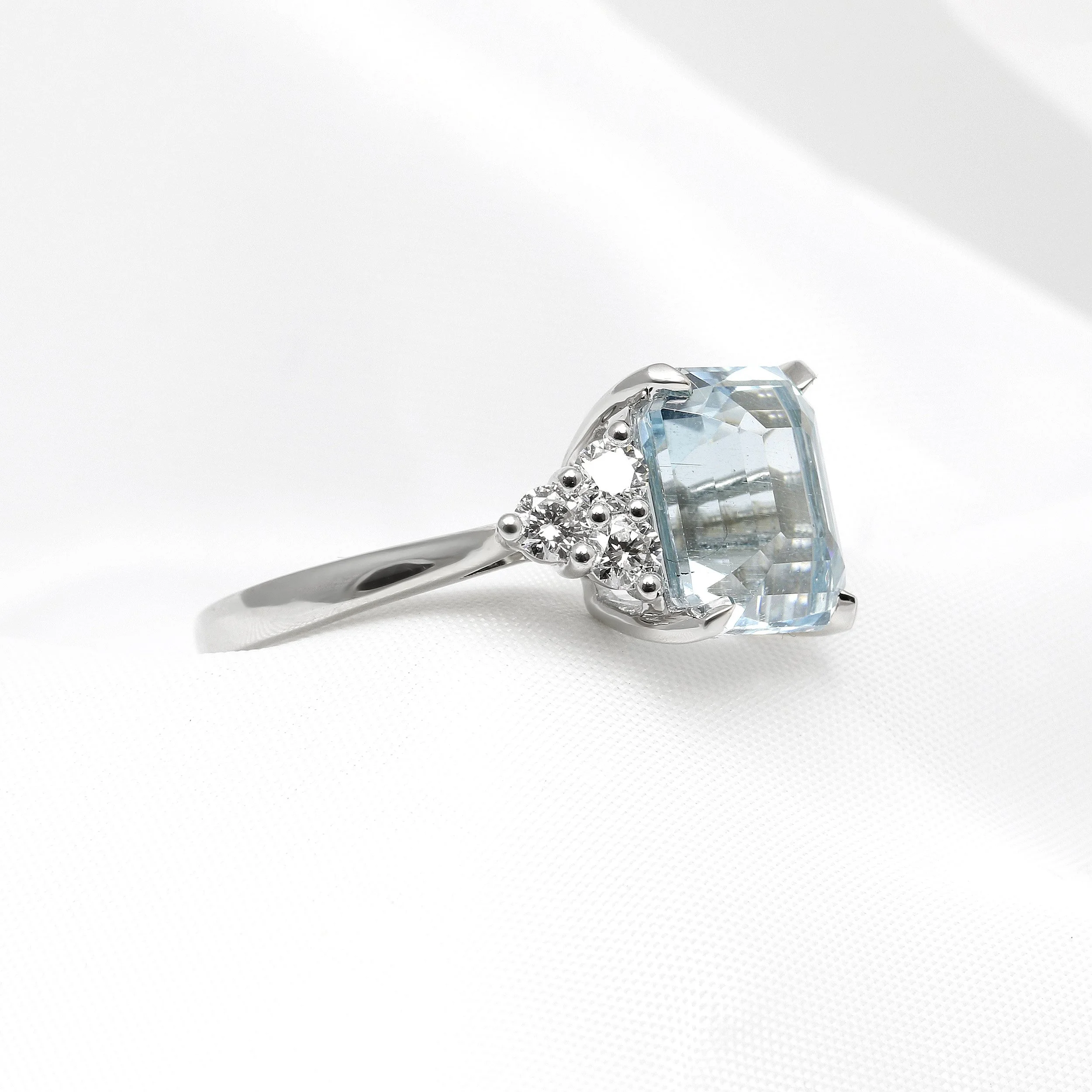 Octagonal Aquamarine & Diamond Ring in Platinum