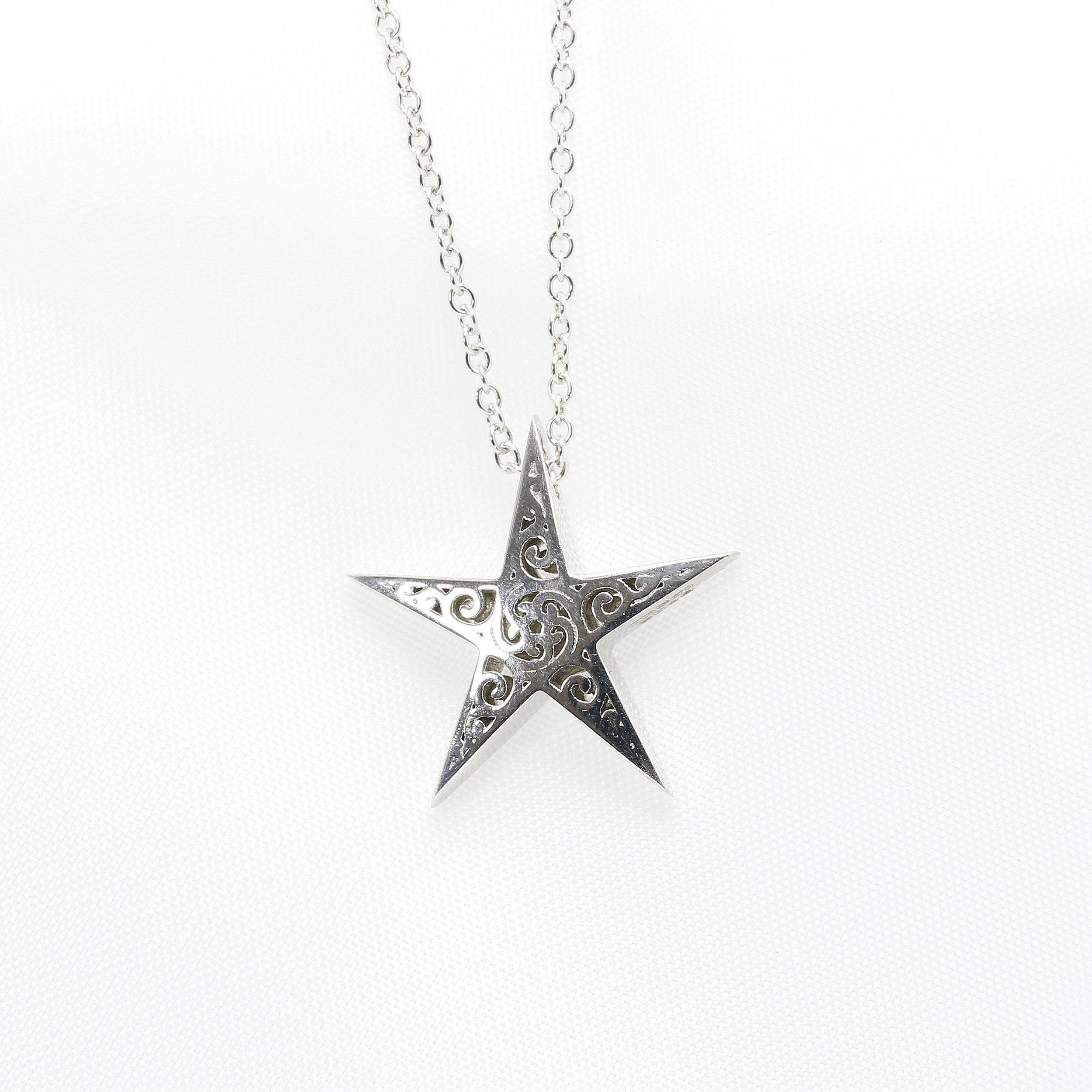 White Gold Star Scroll Pendant