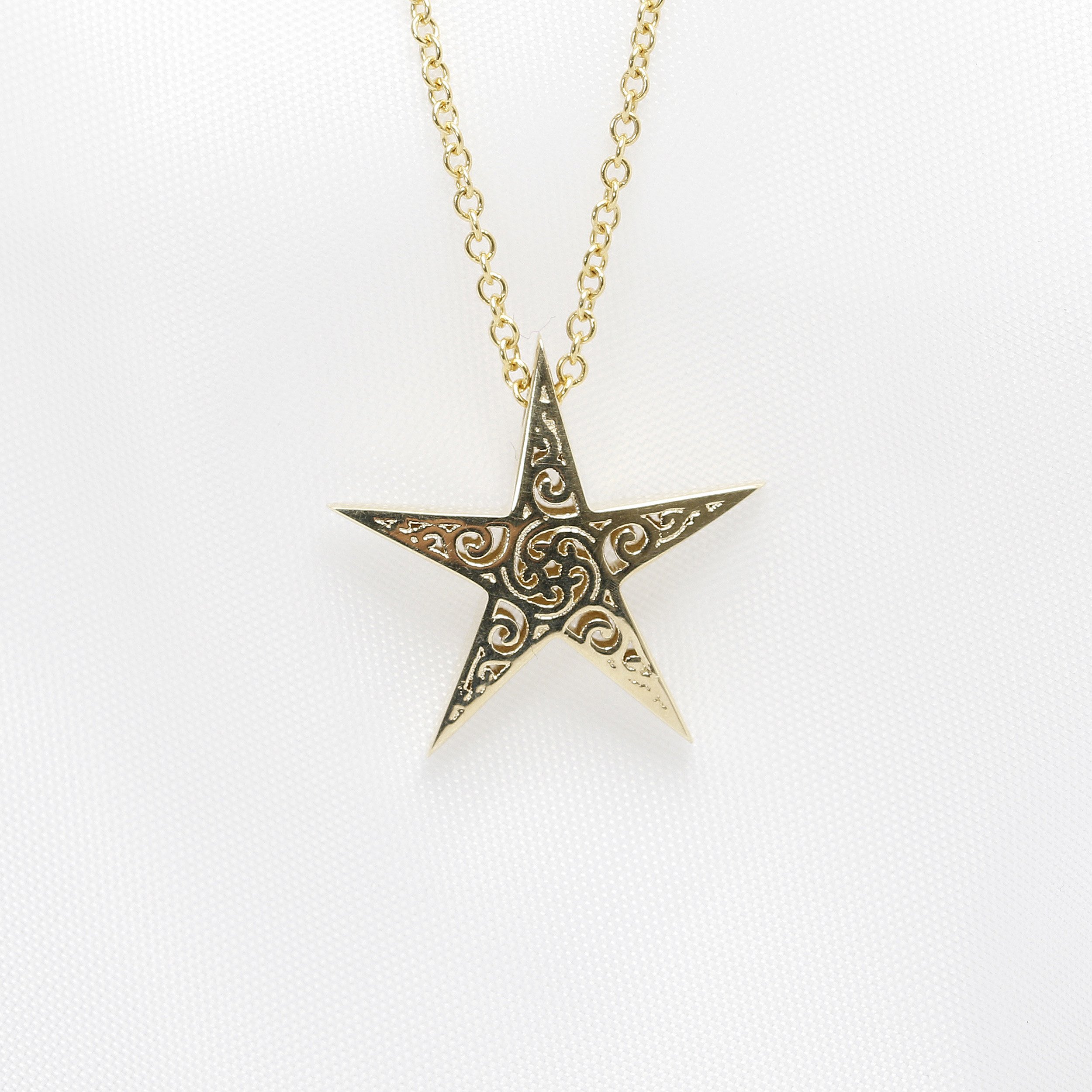 Yellow Gold Star Scroll Pendant