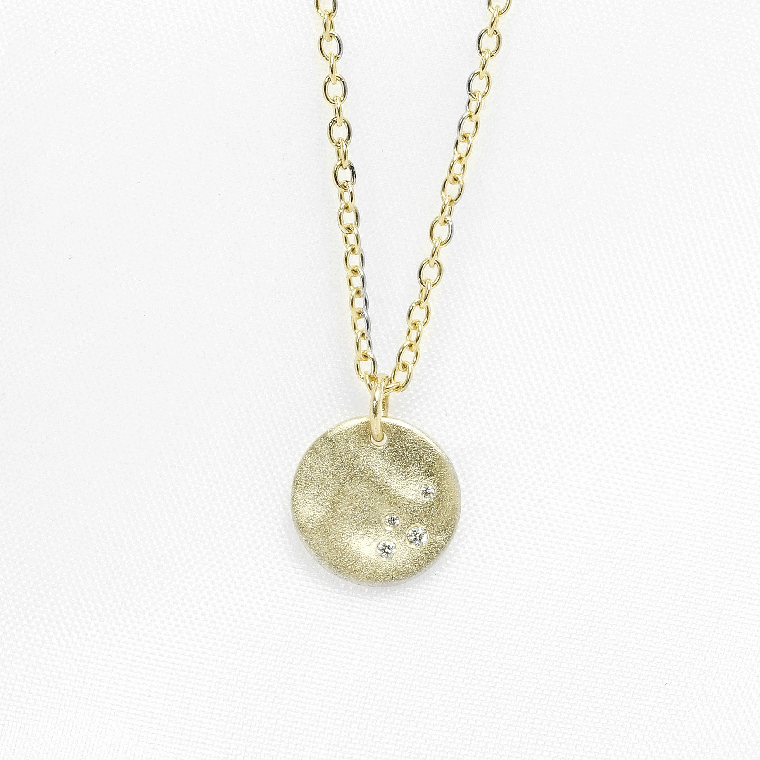 Molten Disc Pendant with Diamonds in Yellow Gold