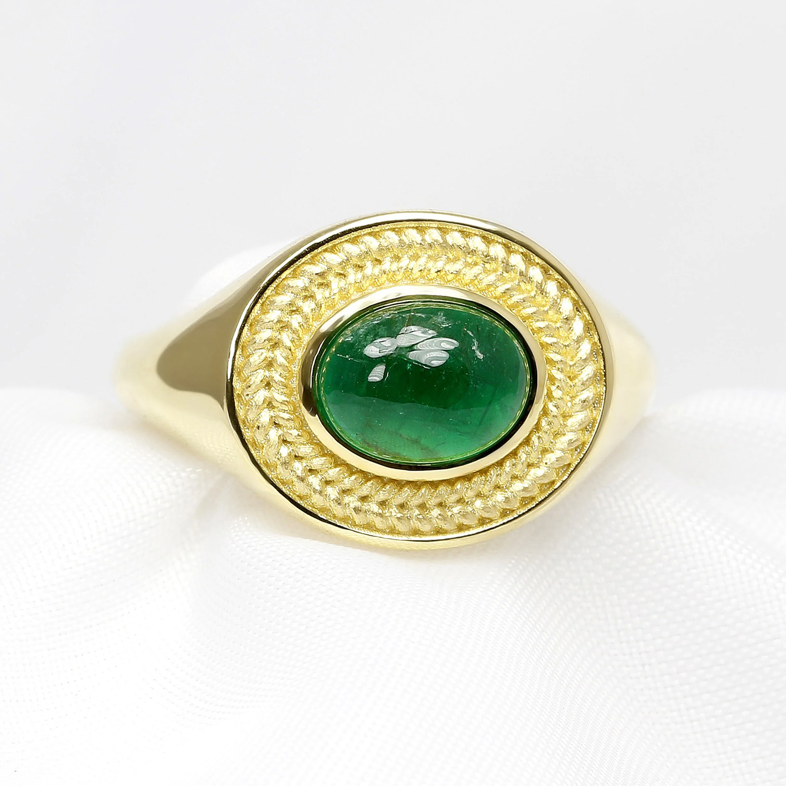 Roman Style Cabochon Emerald & Yellow Gold Ring
