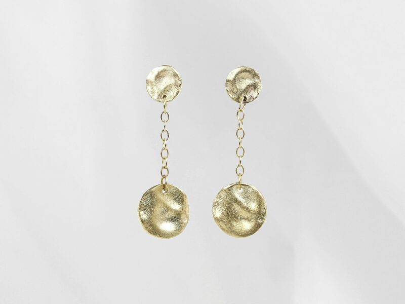 Molten Disc Drop Earrings in Yellow Gold