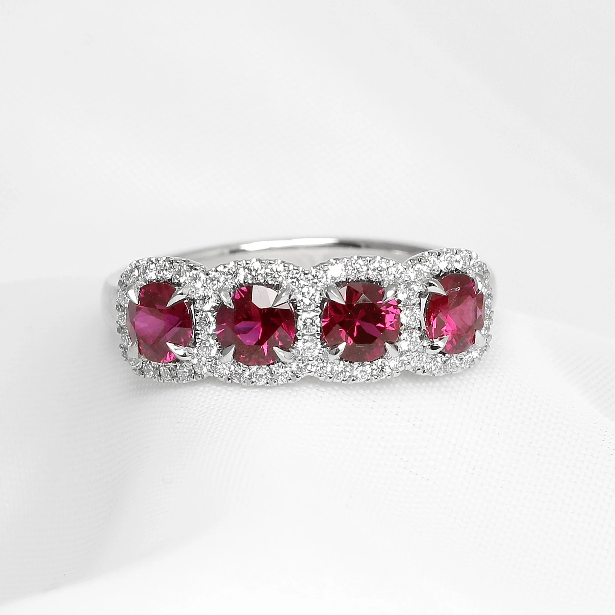 Ruby & Diamond Halo Ring in Platinum