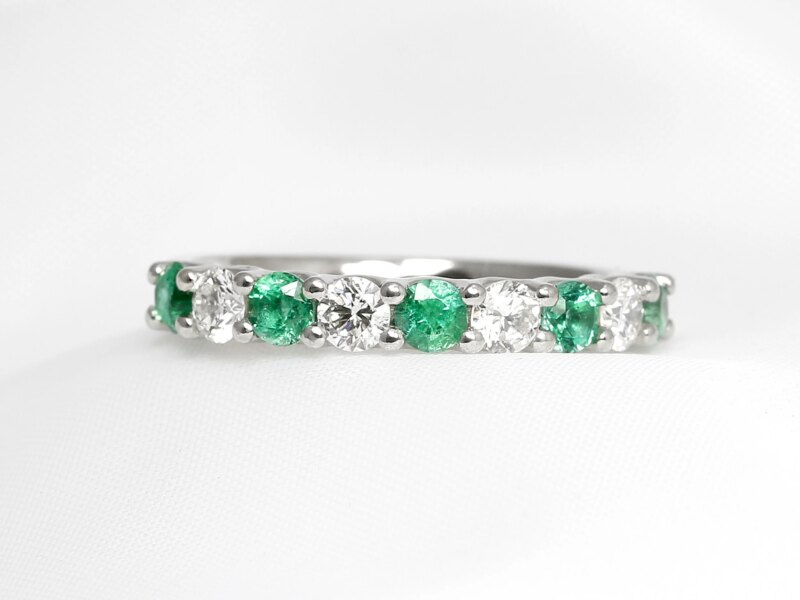 Emerald & Diamond Half Eternity Ring in Platinum 