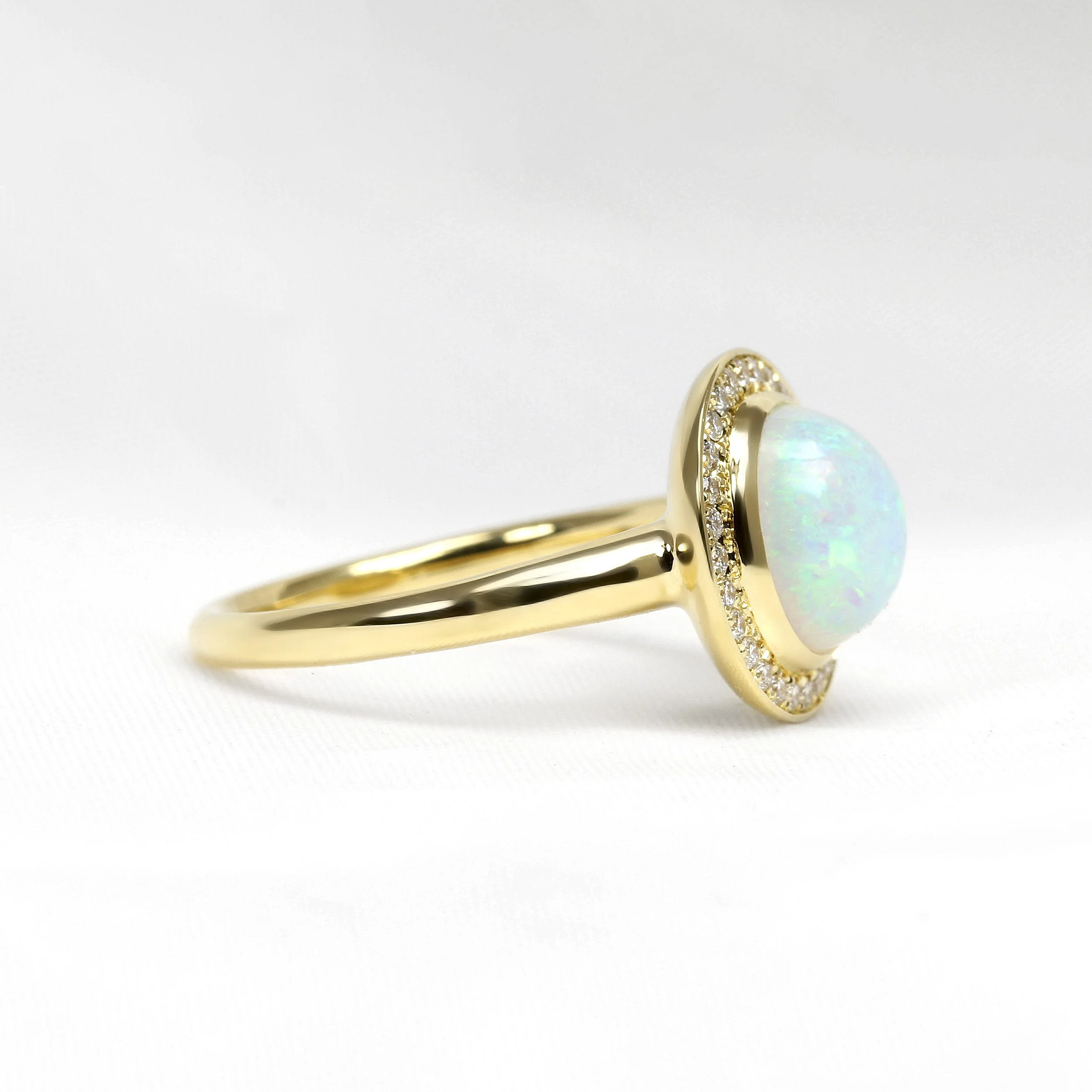 Opal & Diamond Halo Cluster in Yellow Gold