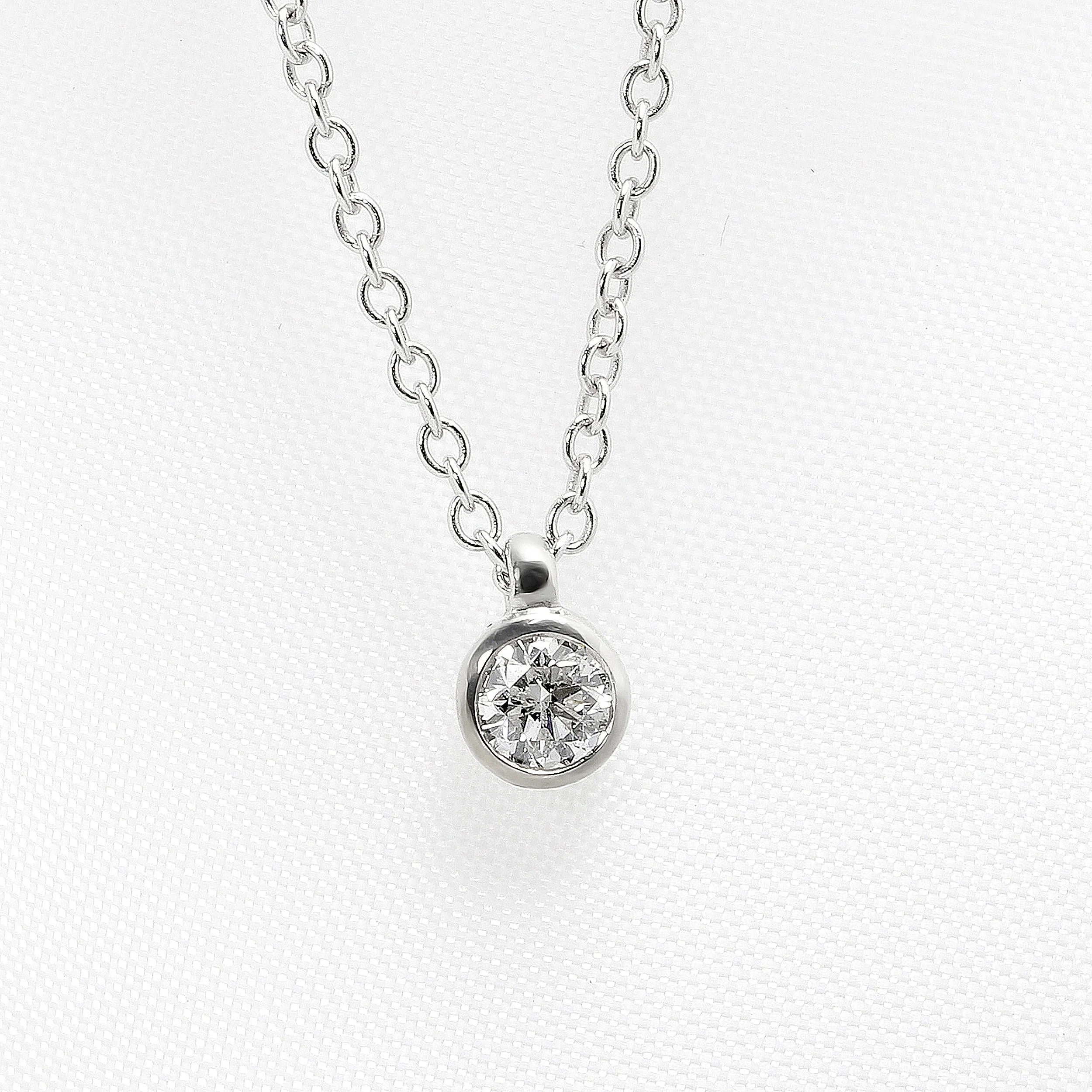 Rub Over Set Round Diamond Pendant in White Gold