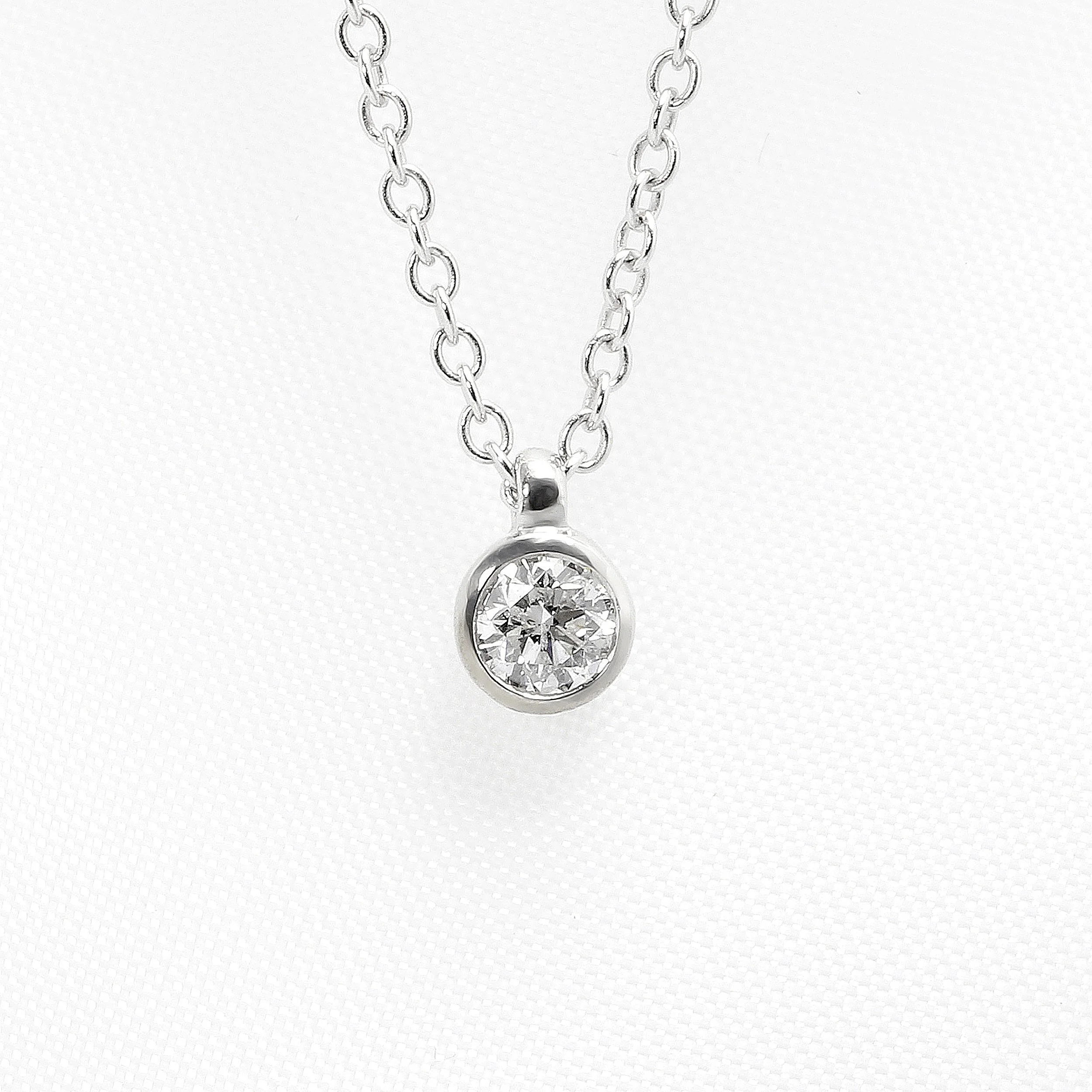 Rub Over Set Round Diamond Pendant in White Gold