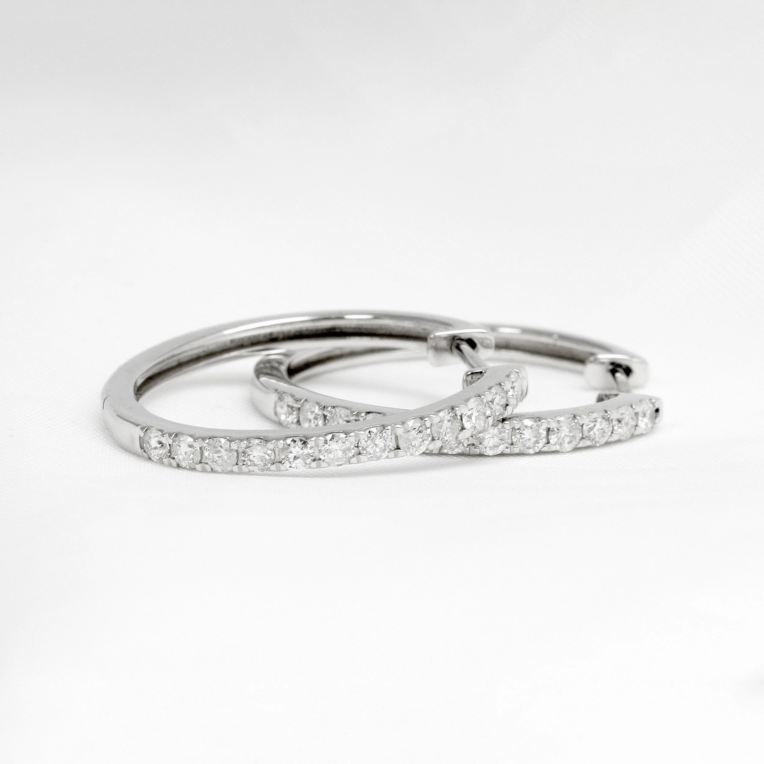 Claw Set Diamond Hoop Earrings in White Gold