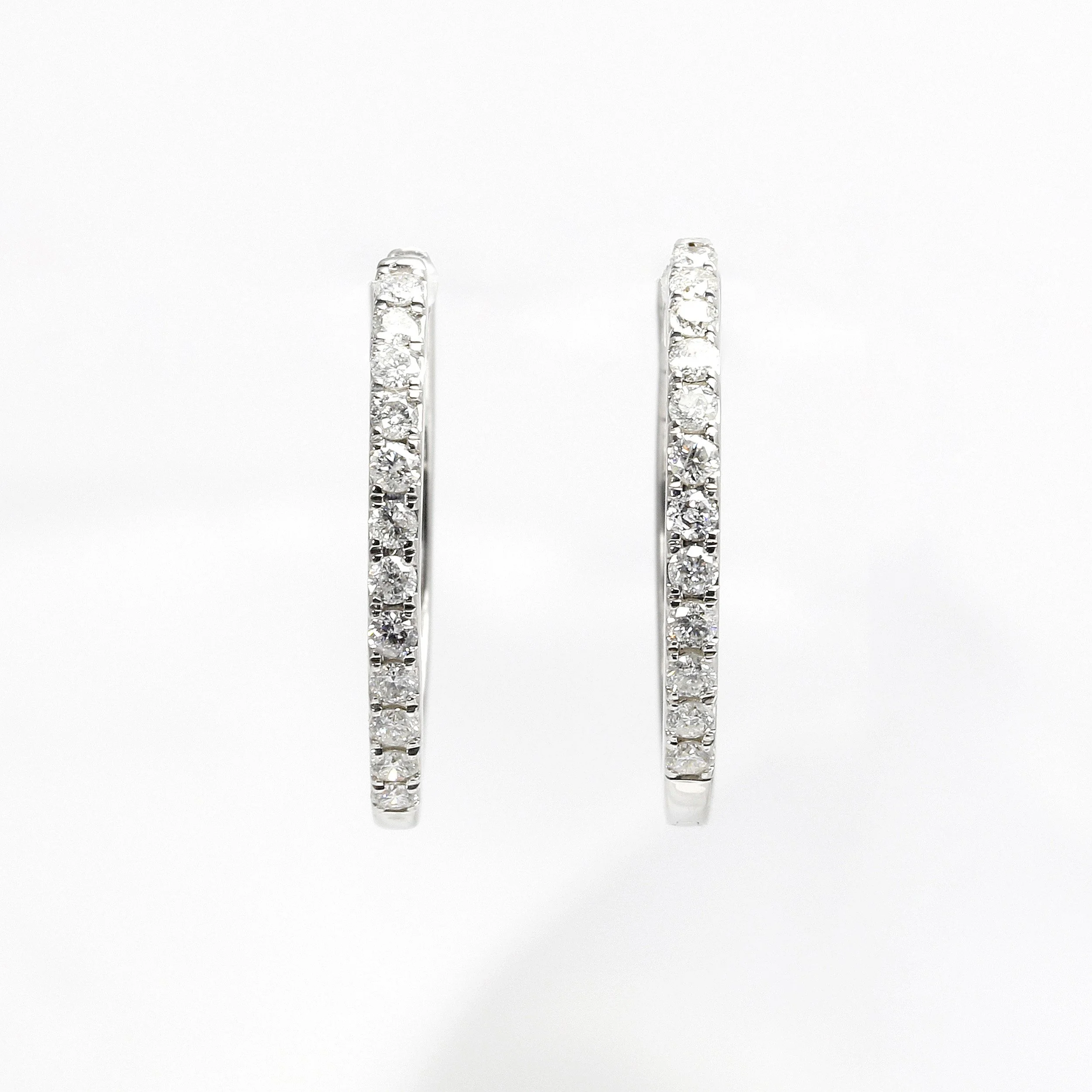 Claw Set Diamond Hoop Earrings in White Gold