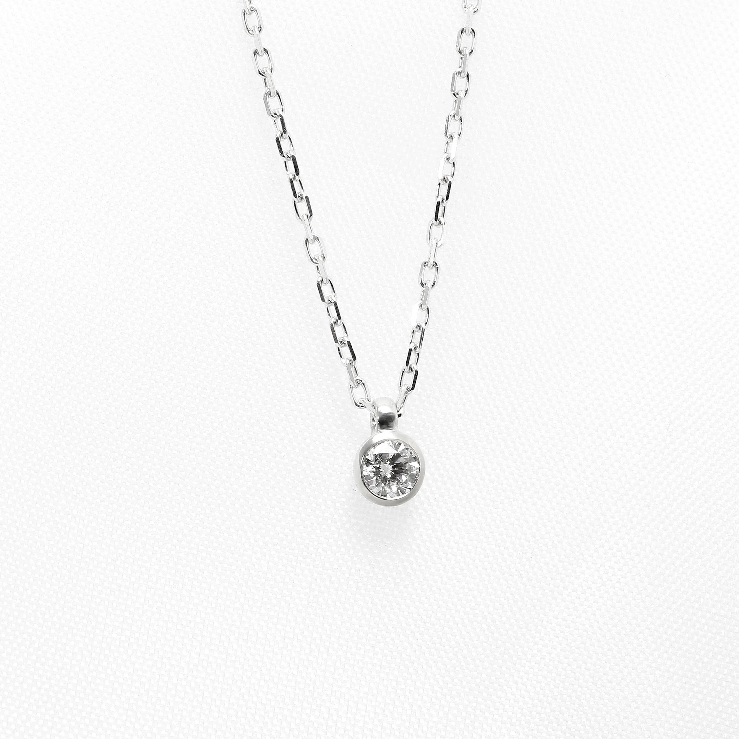 White Gold Rub Over Set Diamond Pendant & Chain