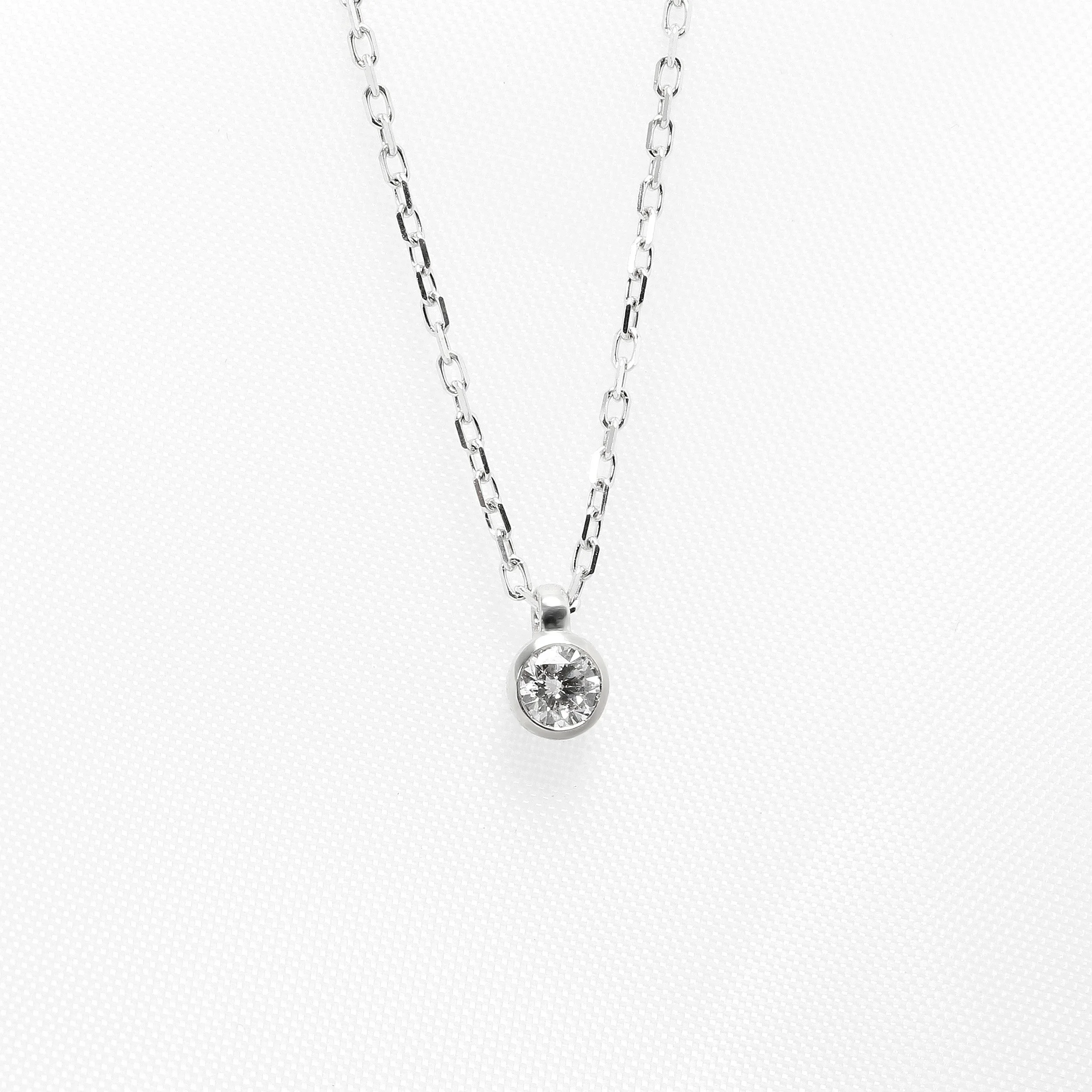 White Gold Rub Over Set Diamond Pendant & Chain