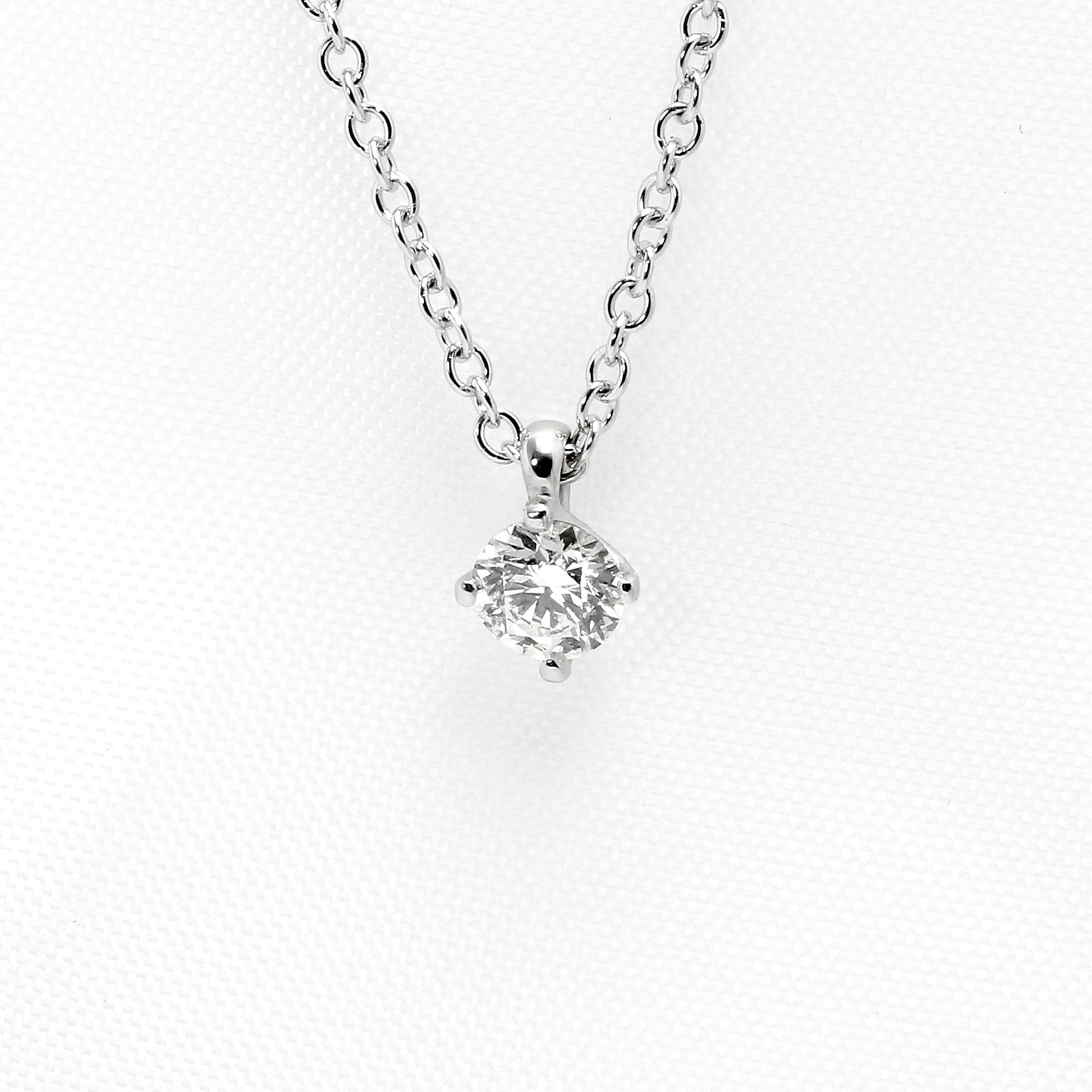 Claw Set Round Diamond Pendant in White Gold