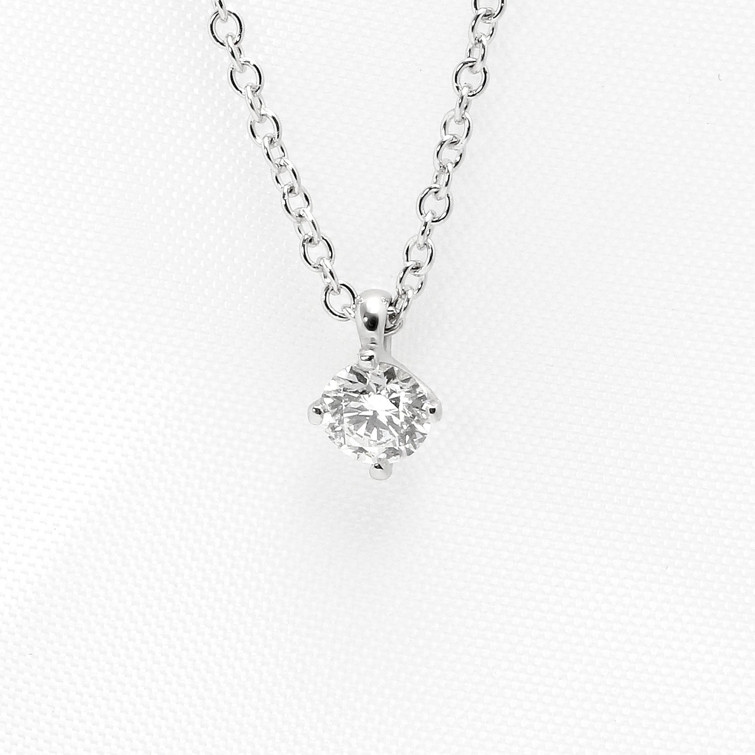 Claw Set Round Diamond Pendant in White Gold