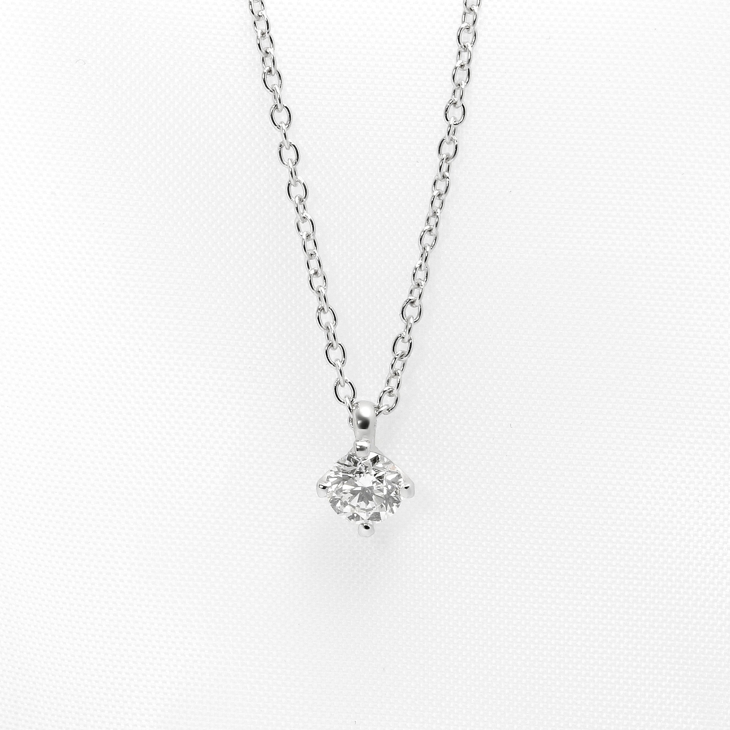 Classic Solitaire Diamond Pendant in White Gold