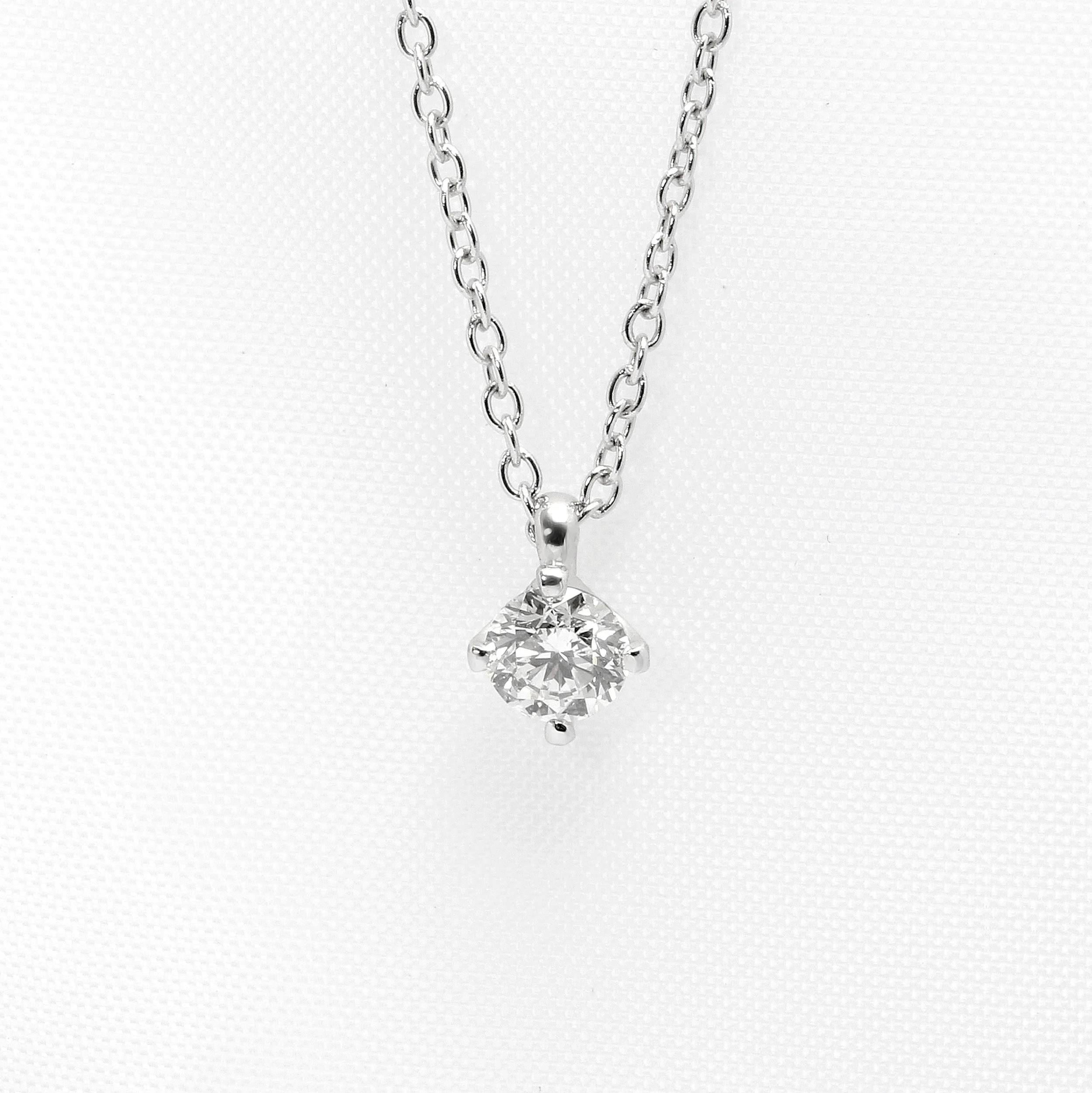 Classic Solitaire Diamond Pendant in White Gold
