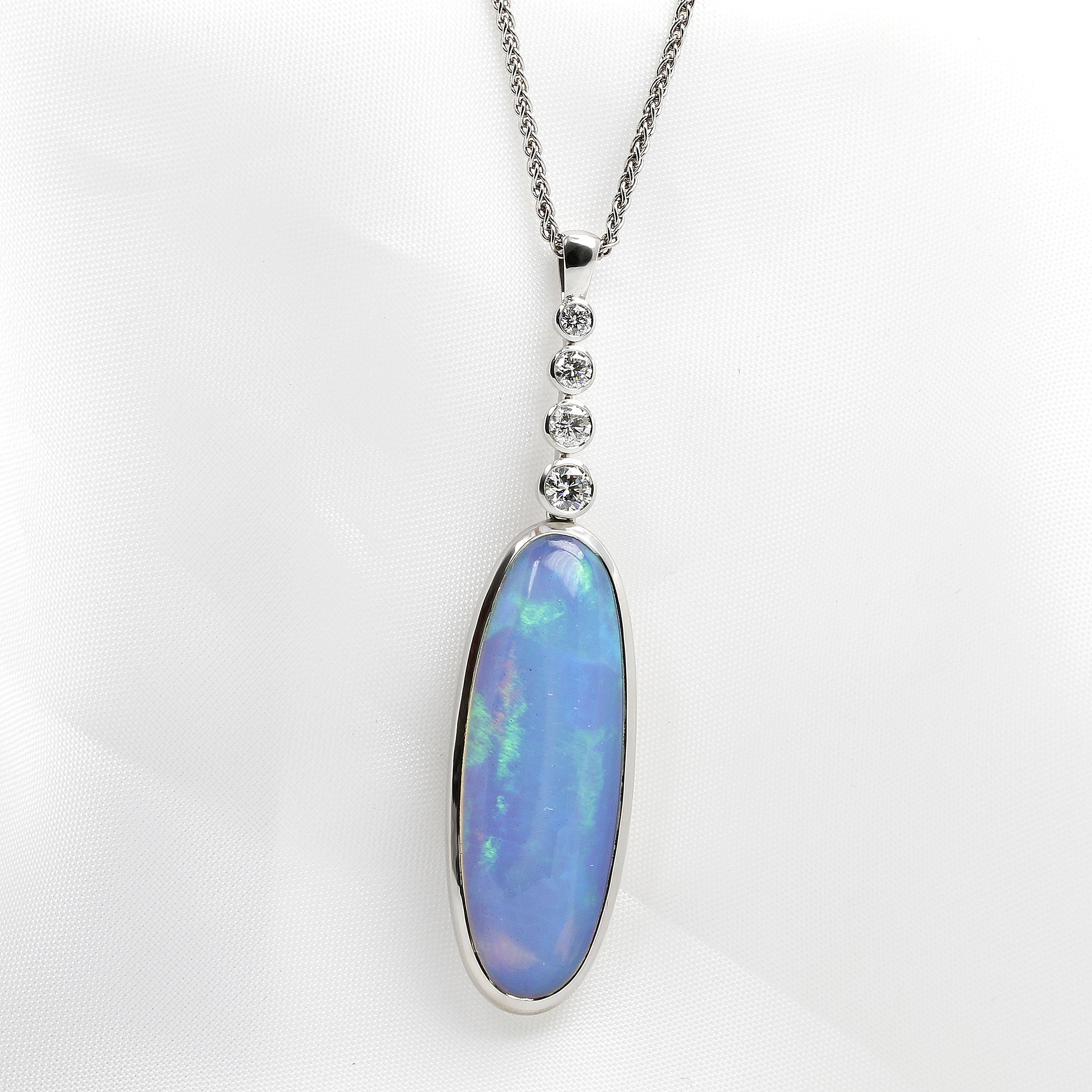 Opal & Diamond Drop Pendant
