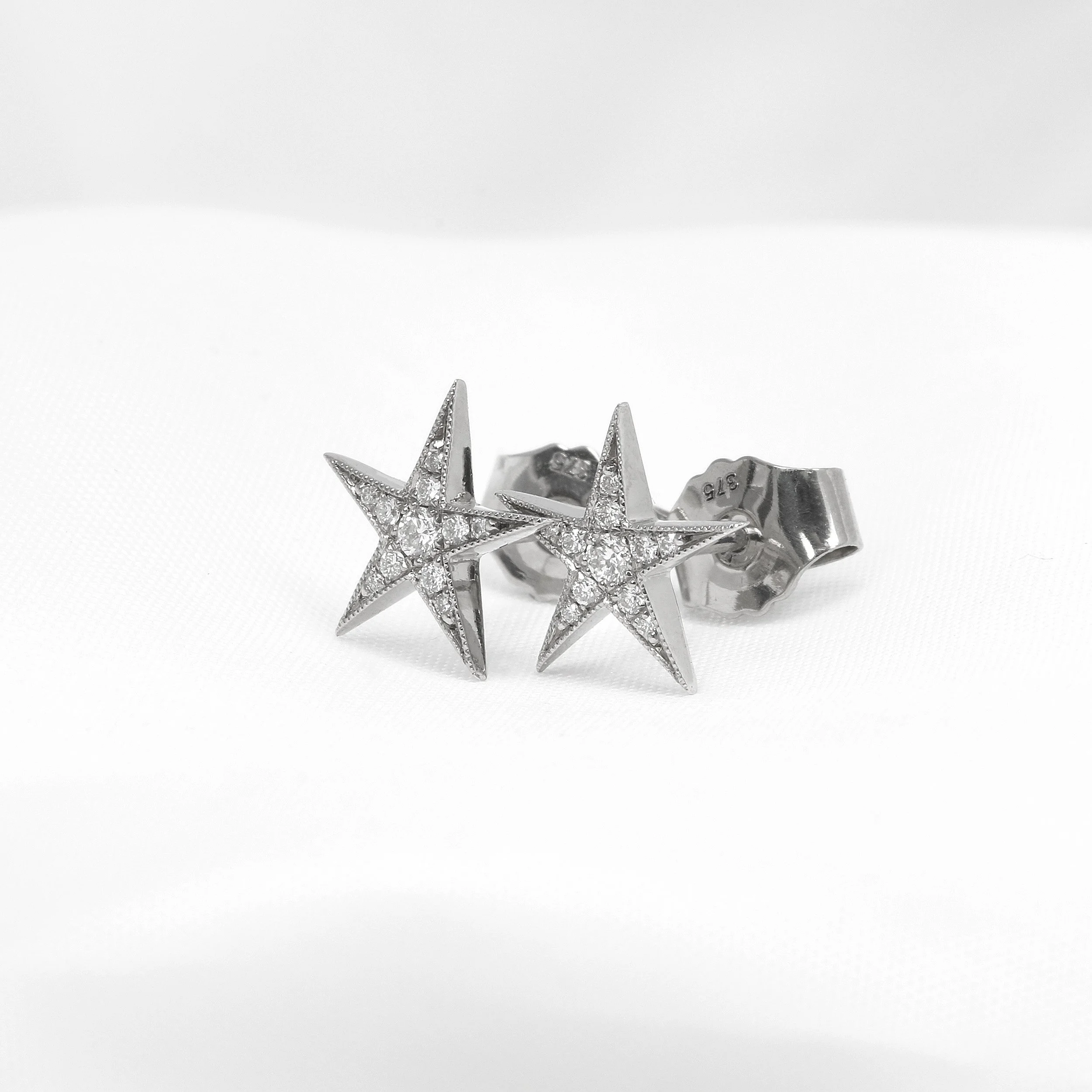 Diamond Star Stud Earrings in White Gold