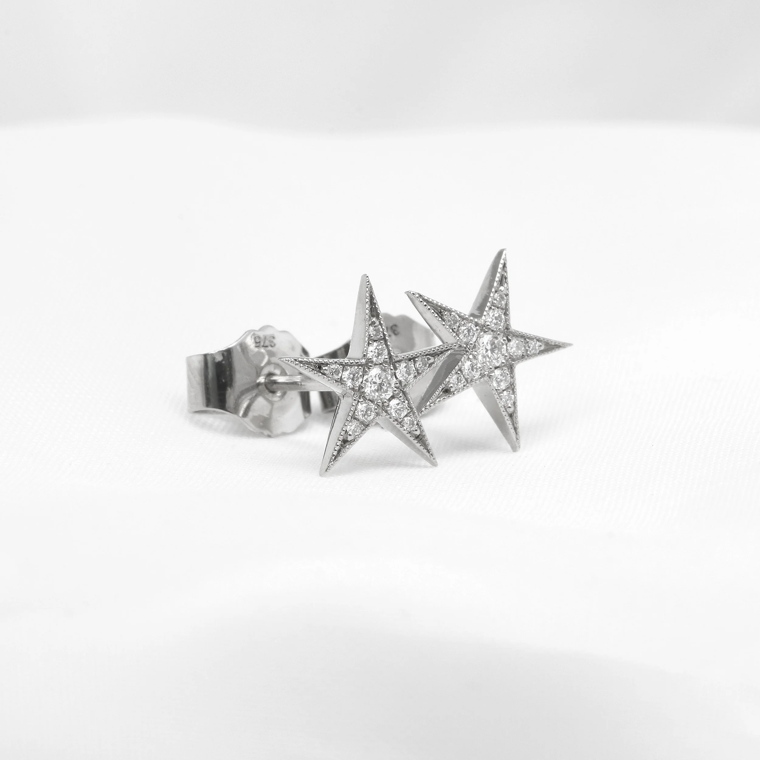 Diamond Star Stud Earrings in White Gold