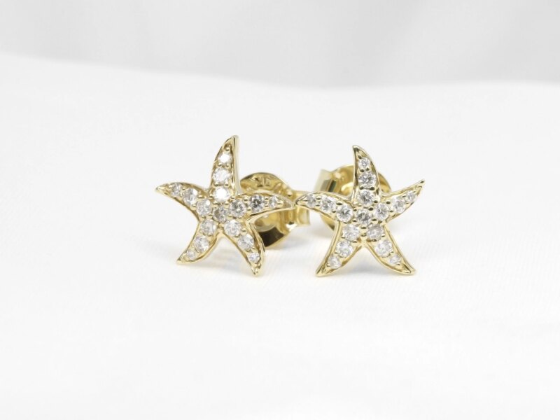 Starfish Diamond Stud Earrings in 9ct Yellow Gold