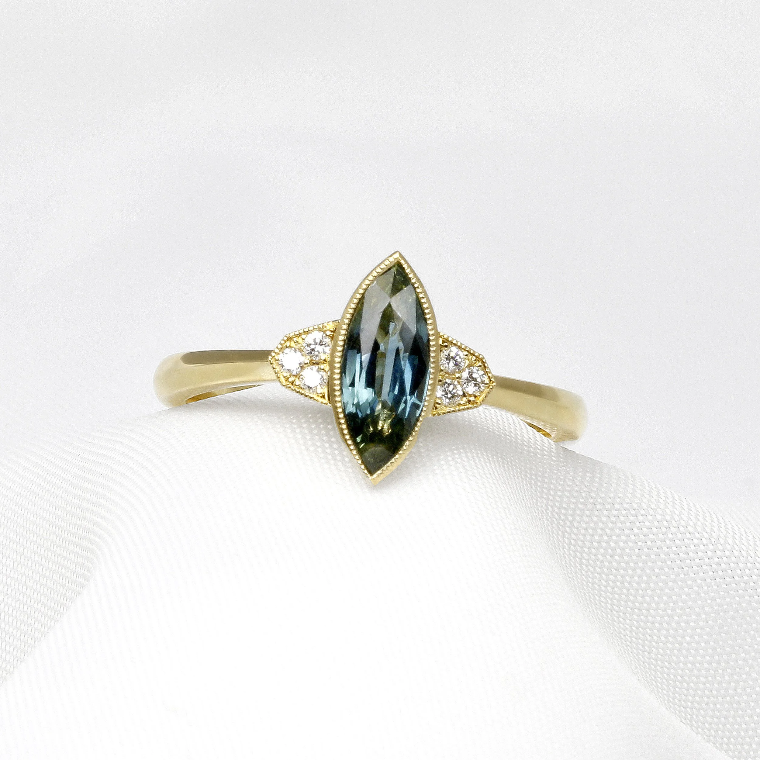 Parti-Green Sapphire & Diamond Ring in Yellow Gold