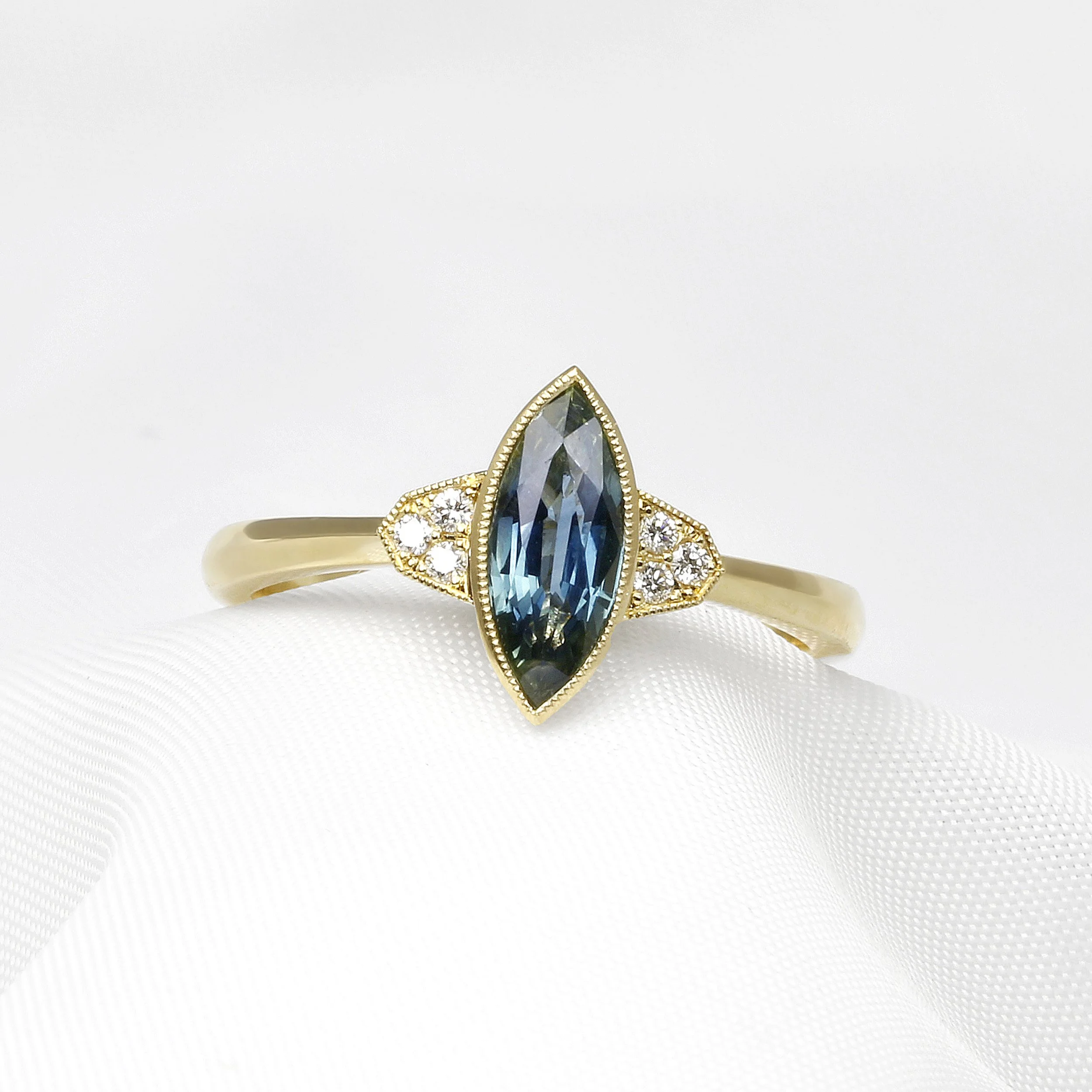 Parti-Green Sapphire & Diamond Ring in Yellow Gold