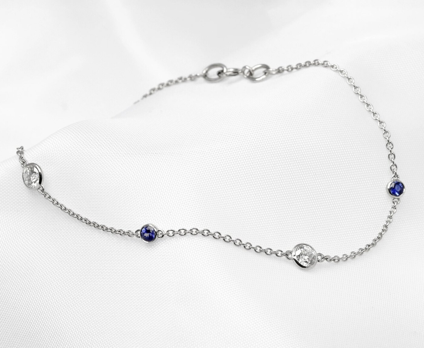 Blue Sapphire & Diamond Station Bracelet 