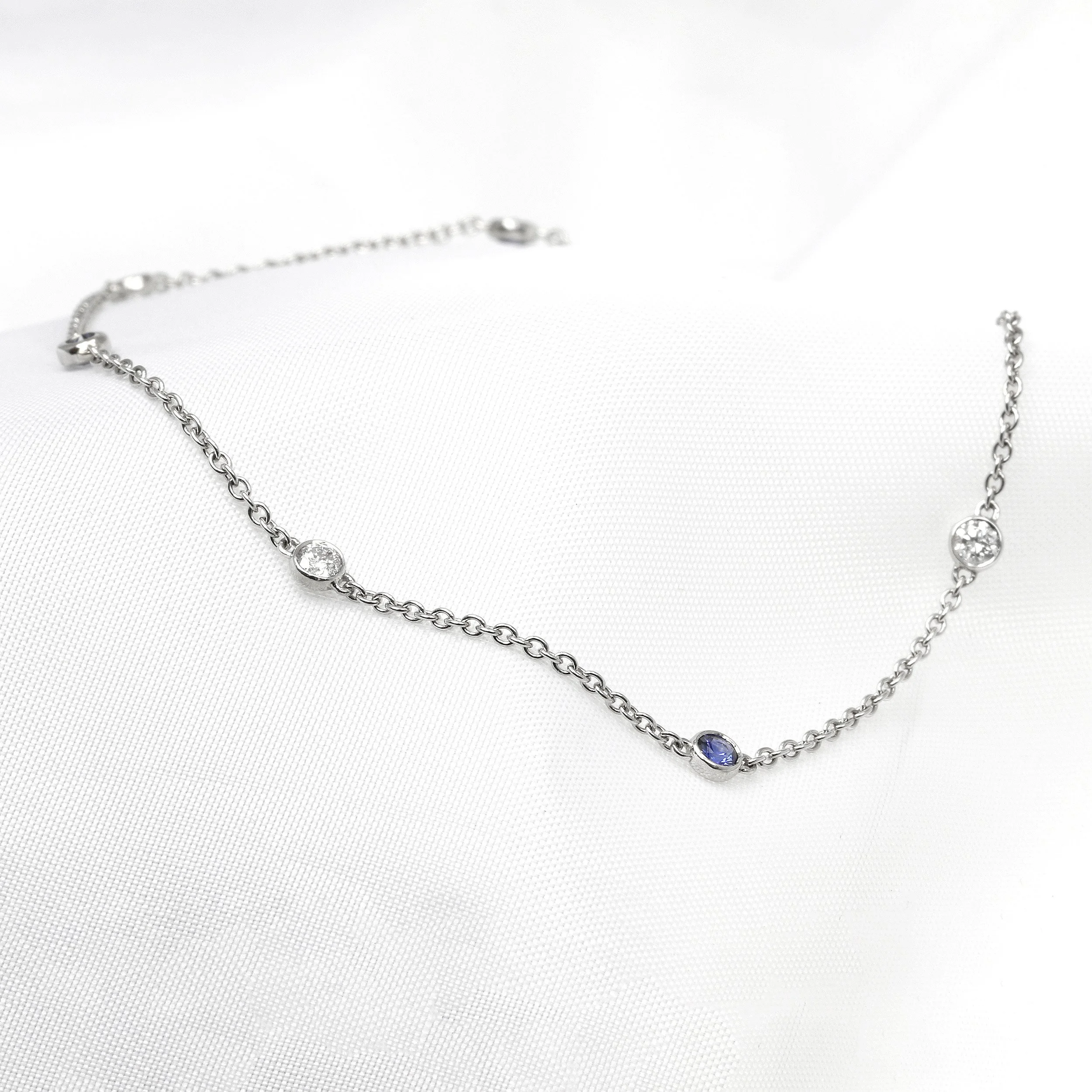 Blue Sapphire & Diamond Station Bracelet
