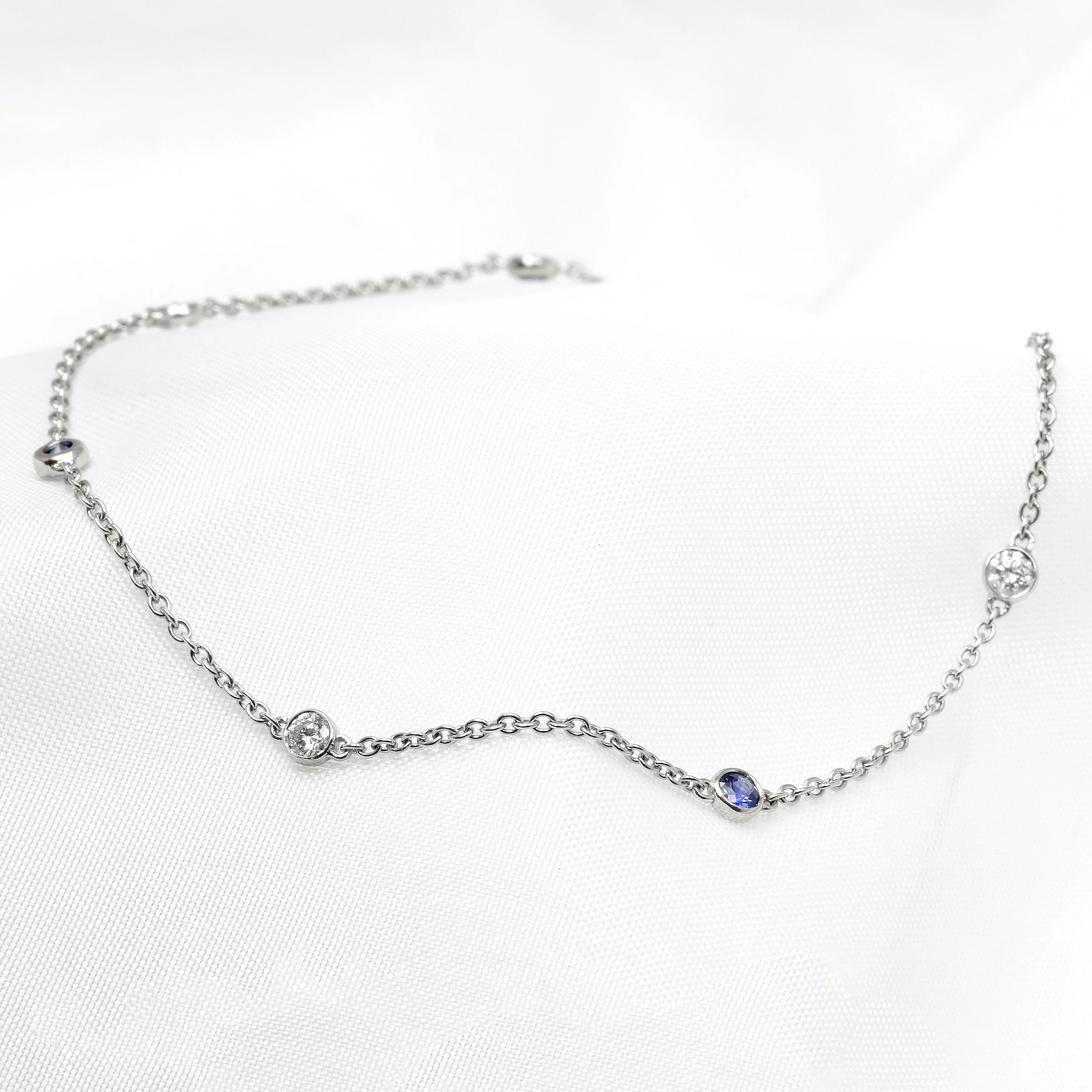 Blue Sapphire & Diamond Station Bracelet