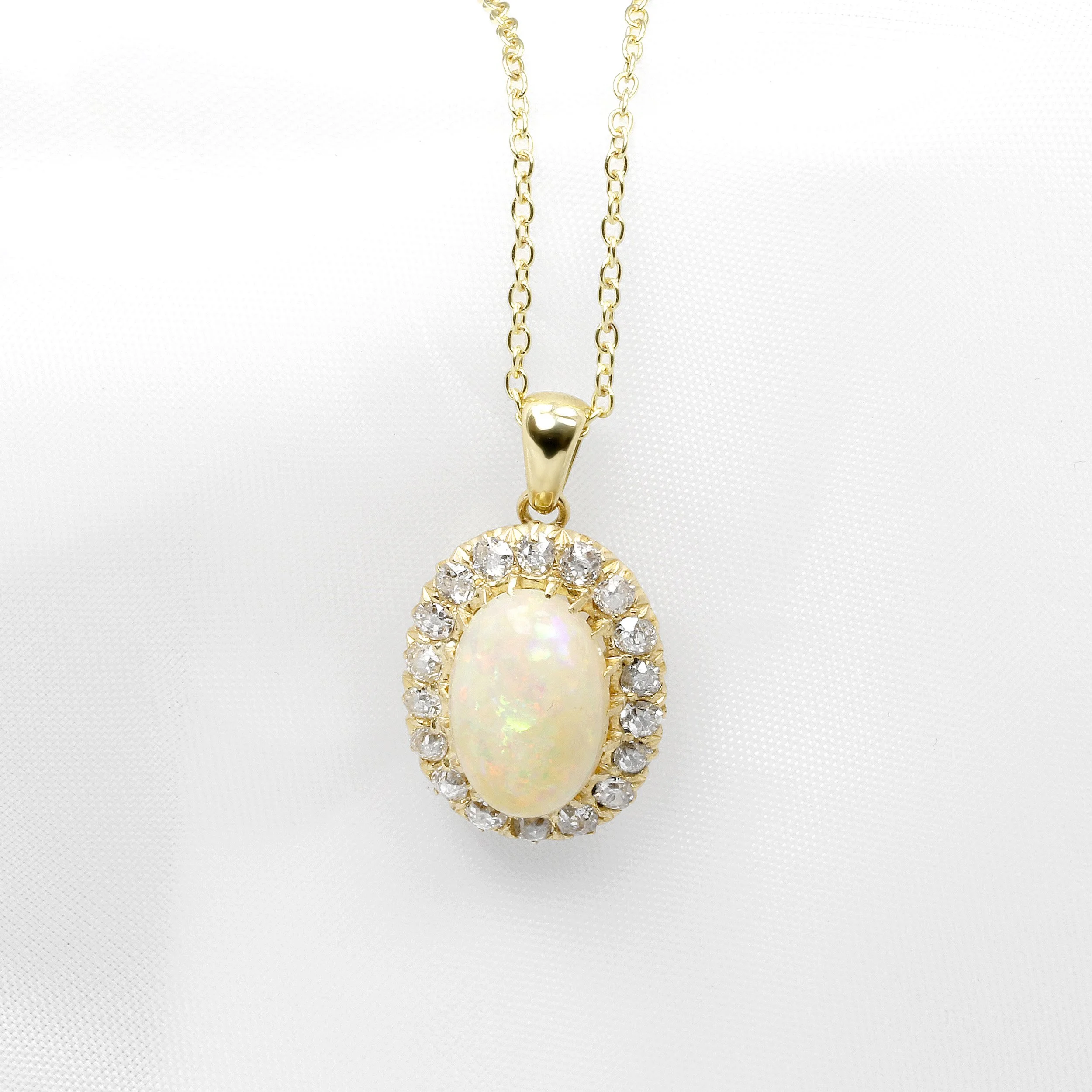 Opal & Diamond Cluster Pendant