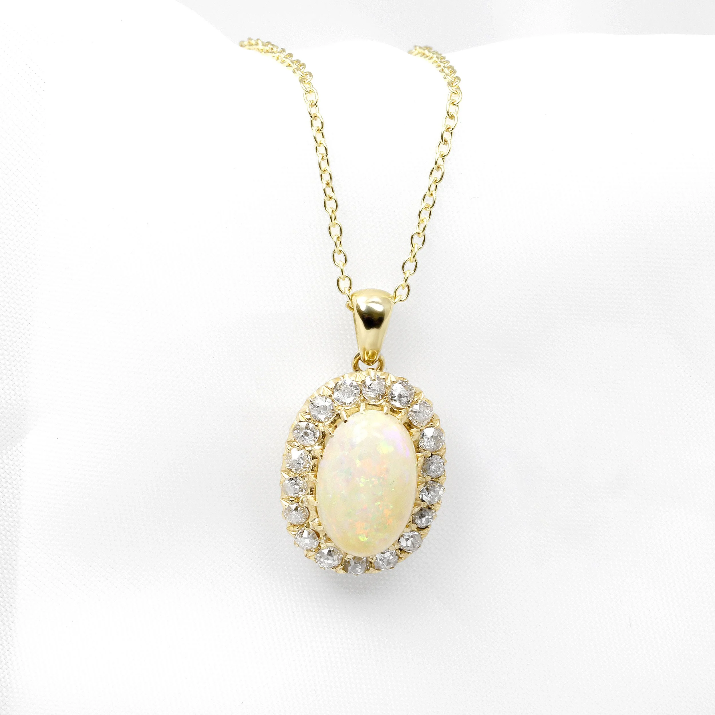 Opal & Diamond Cluster Pendant