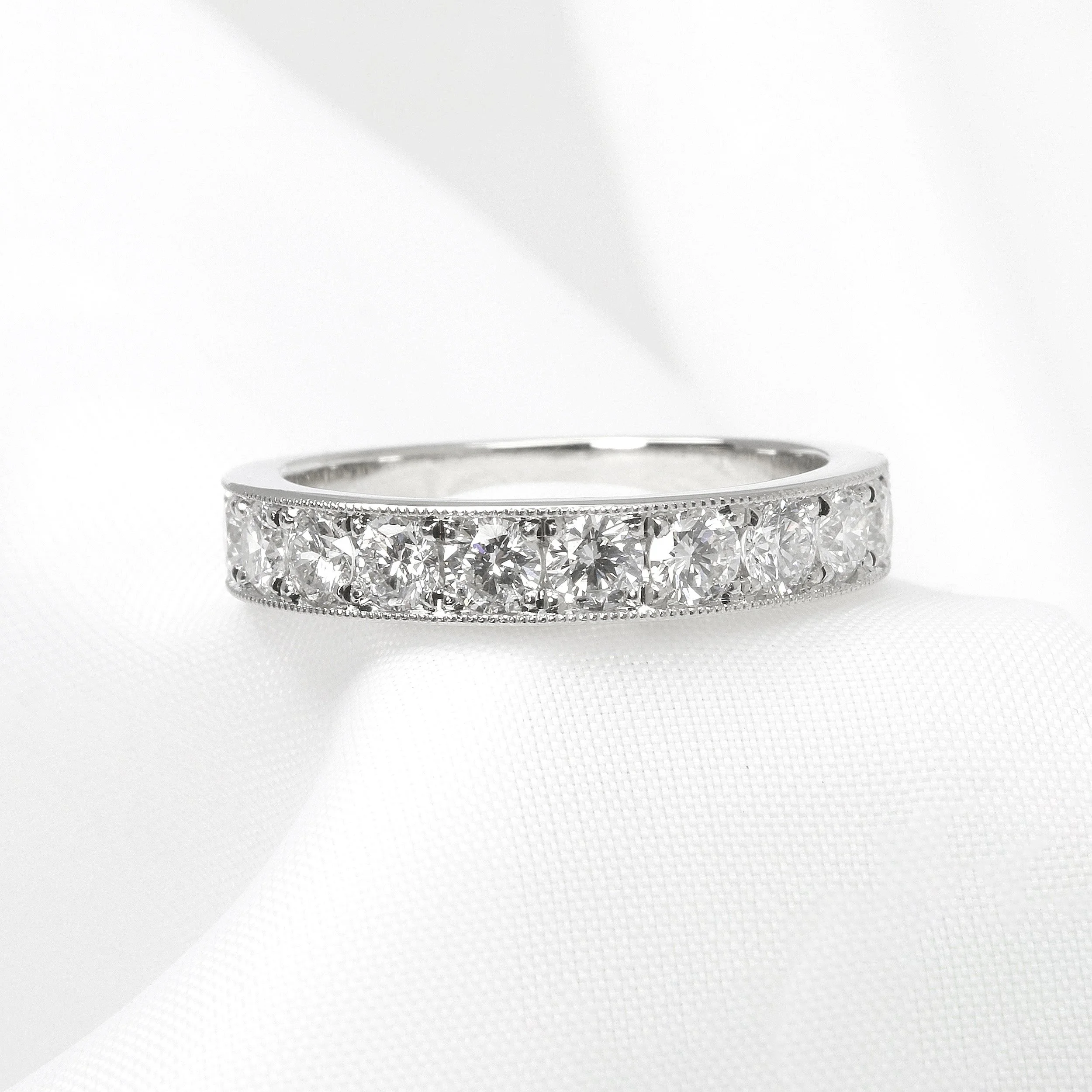 Grain Set Diamond Half Eternity Ring in Platinum